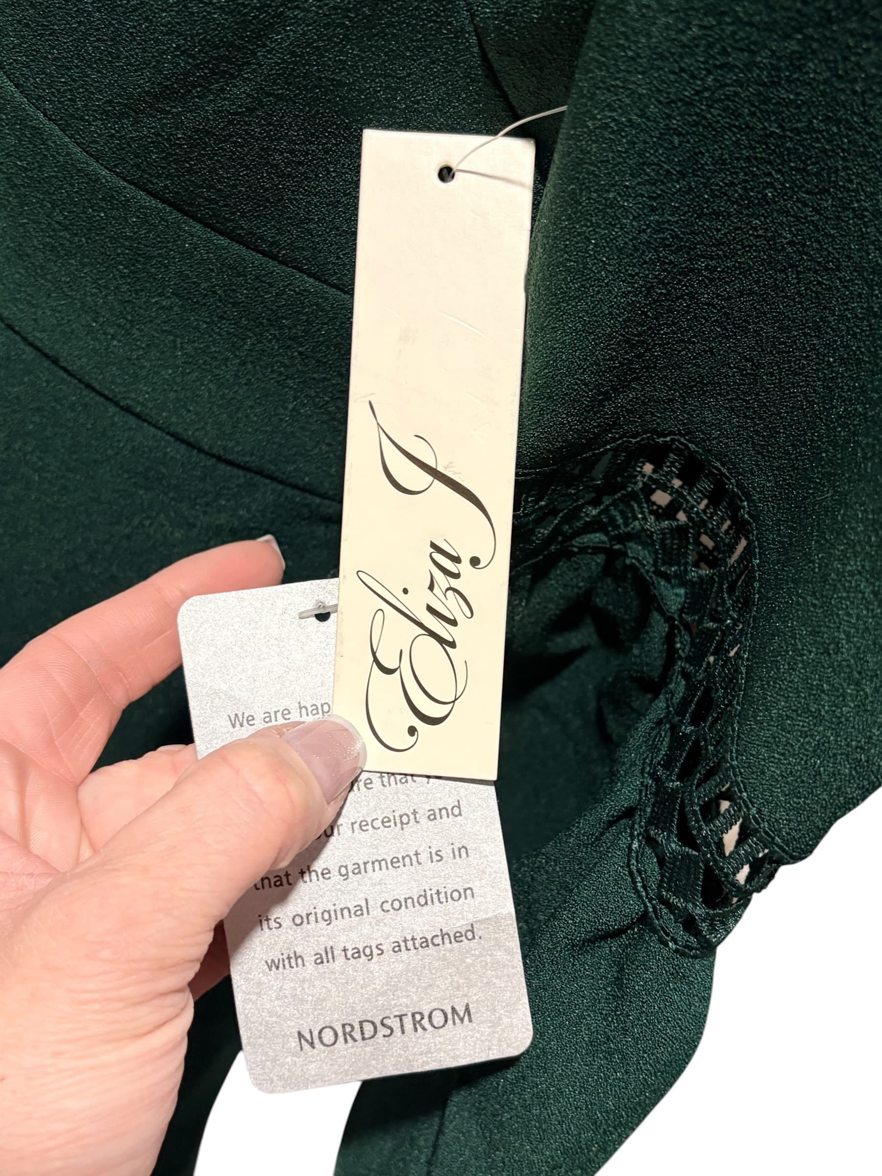 Eliza J Pleated Dress With Bell Sleeves Dark Green Size 6 — photo 6 of 8
