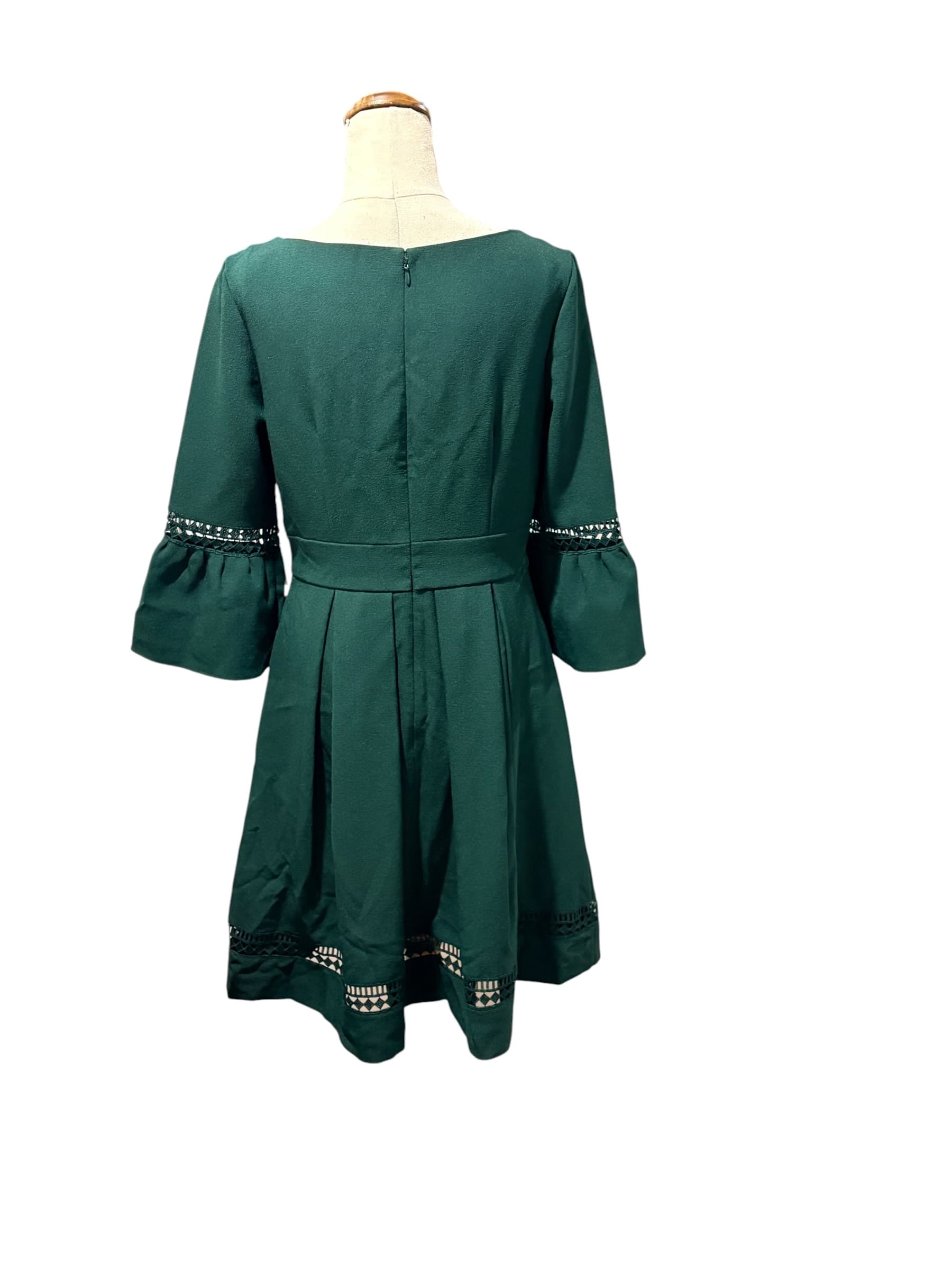 Eliza J Pleated Dress With Bell Sleeves Dark Green Size 6 — photo 8 of 8