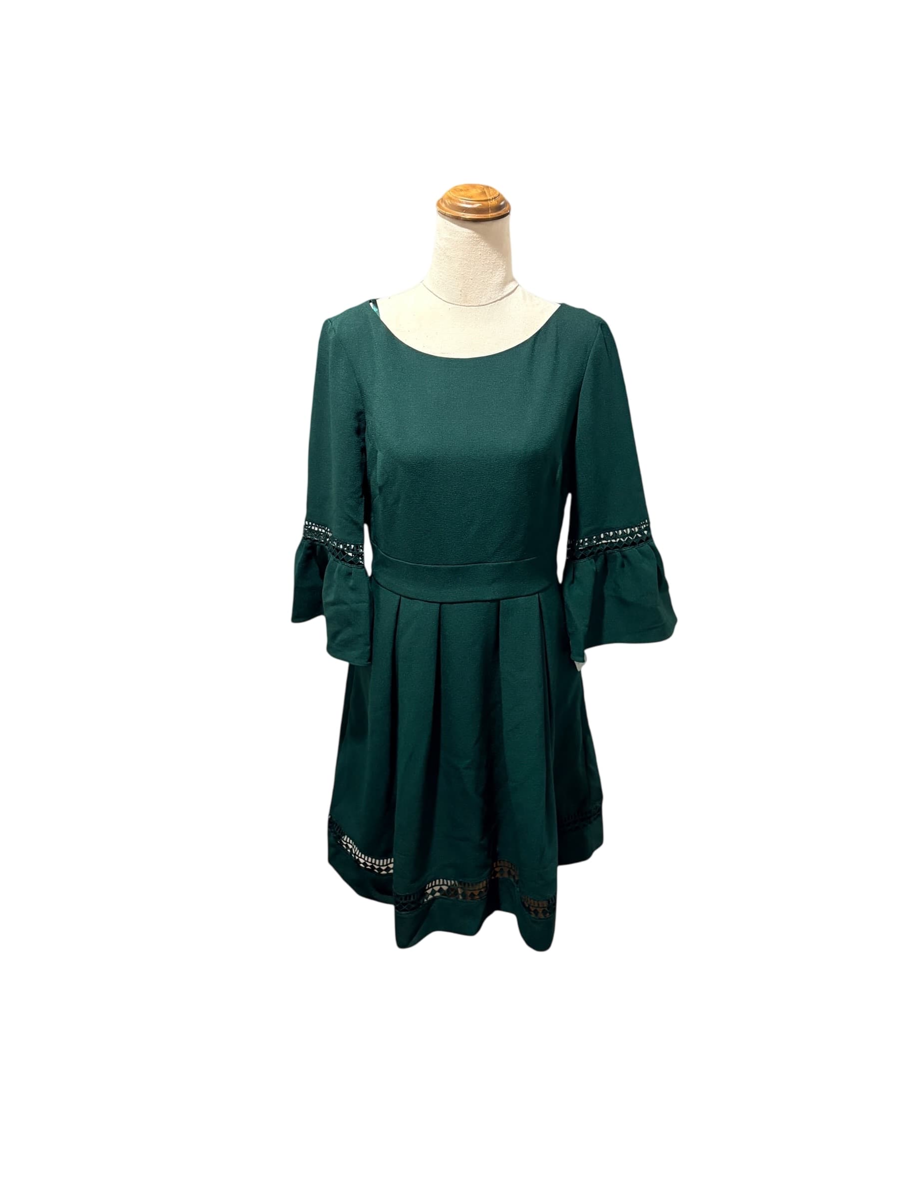 Eliza J Pleated Dress With Bell Sleeves Dark Green Size 6 — photo 1 of 8