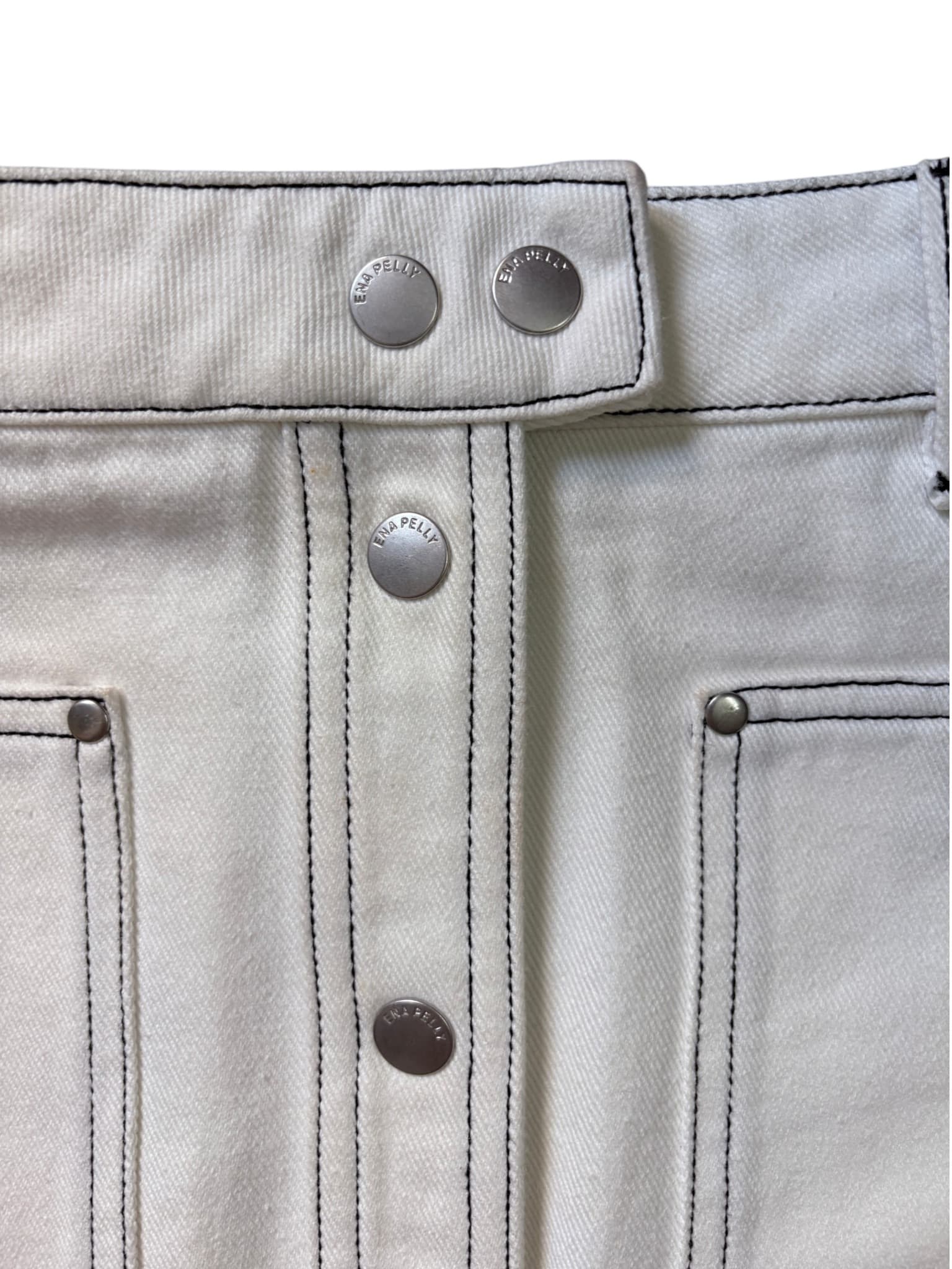 Ena Pelly Denim Mini Skirt White Button-Front Size 10 — photo 3 of 6