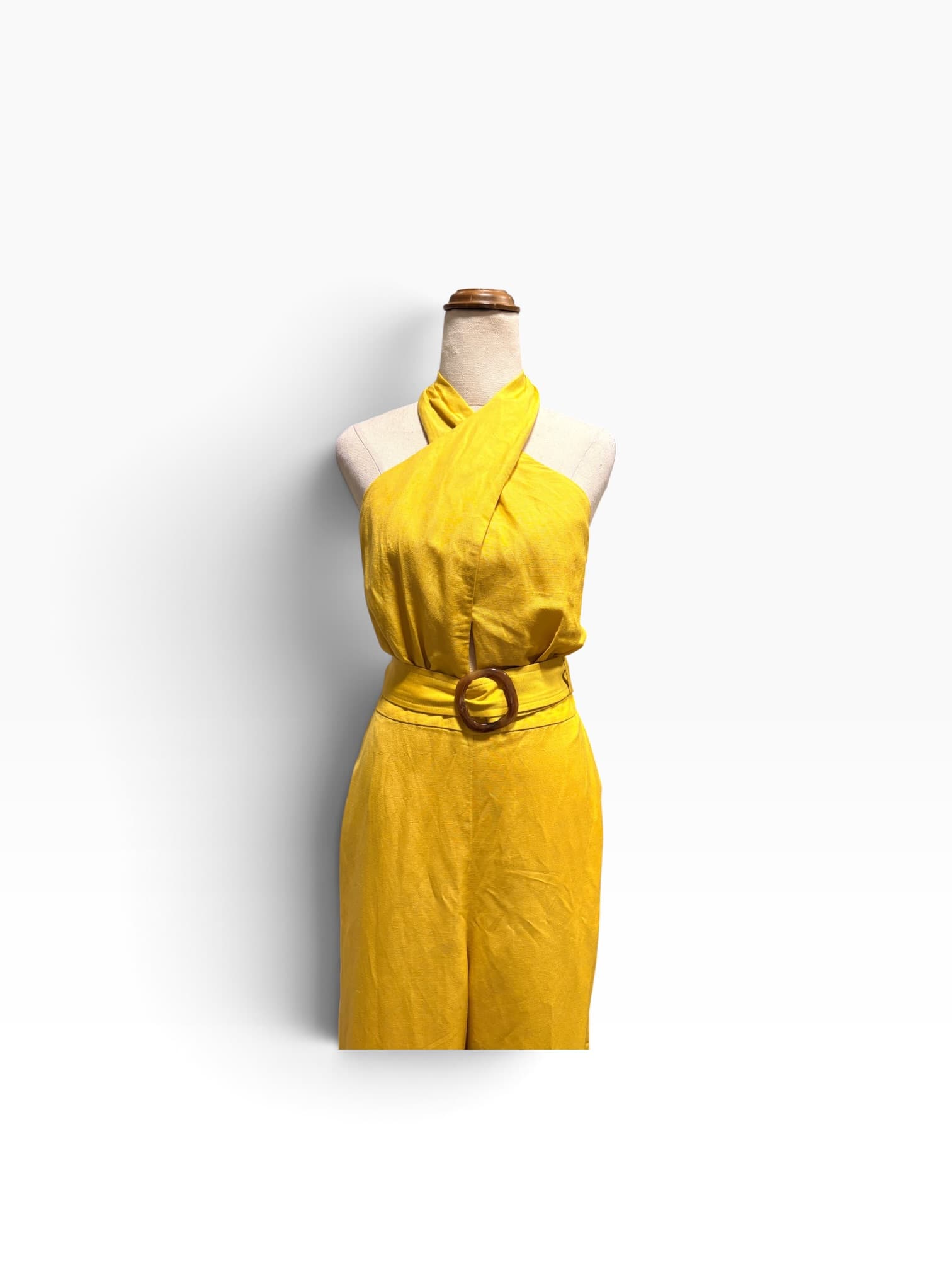 Forever New Linen-Blend Halter Neck Jumpsuit Yellow — photo 3 of 9