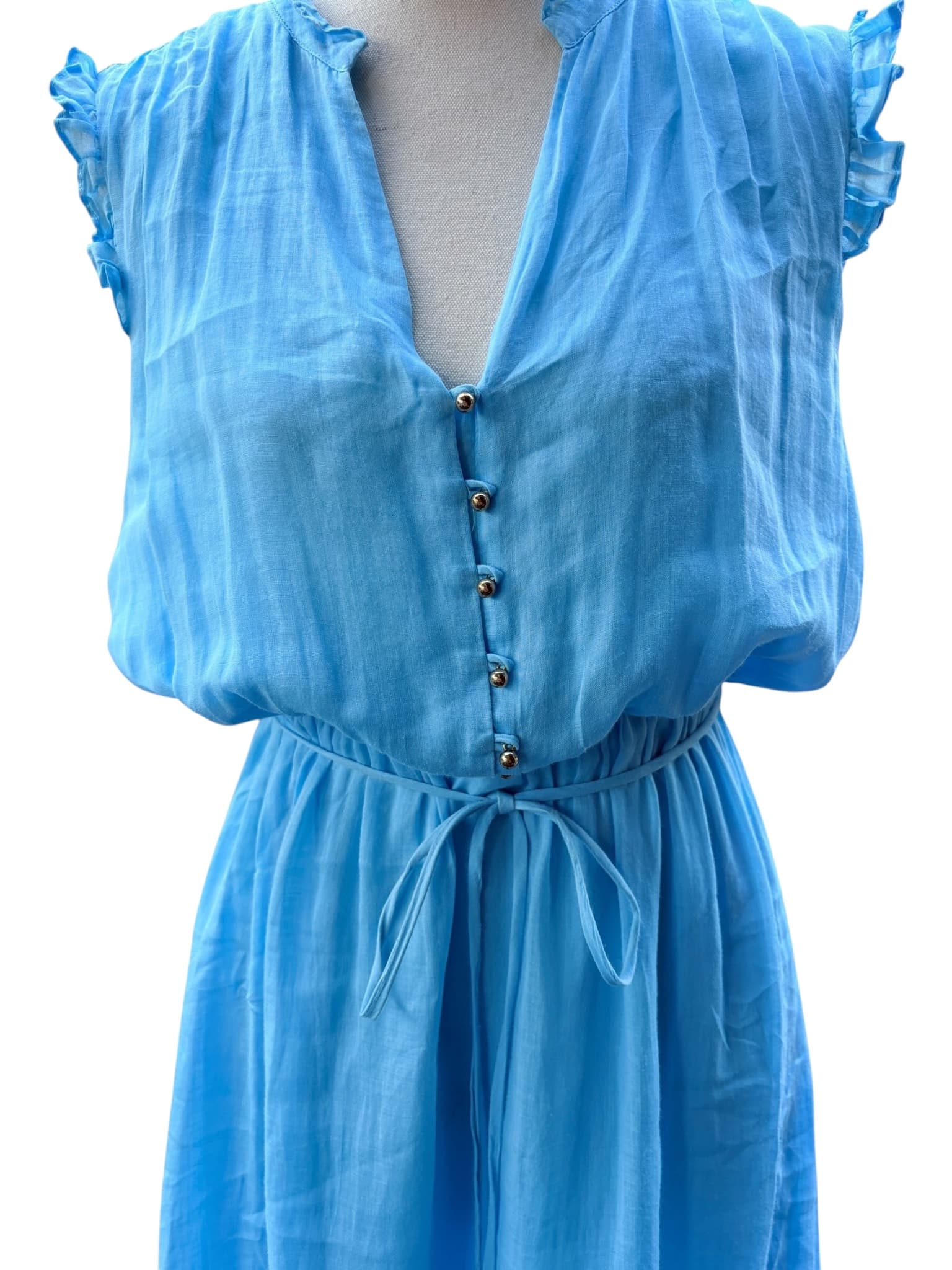Forever New Ruffle Sleeve Button Down Midi Dress Blue AU 8 — photo 3 of 6