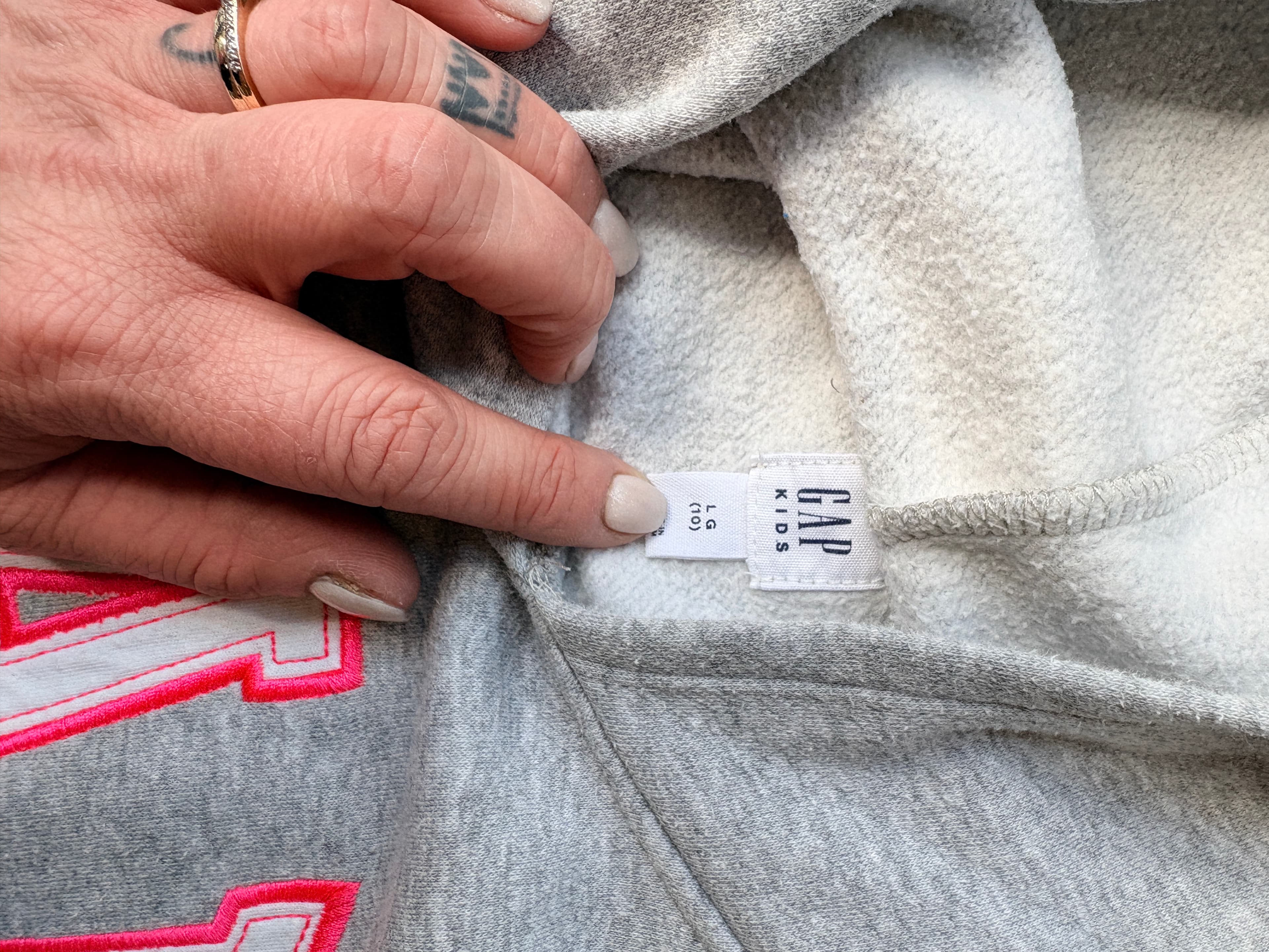 Gap Kids Hoodie Grey with Pink Outline Logo Size 10 — photo 3 of 6