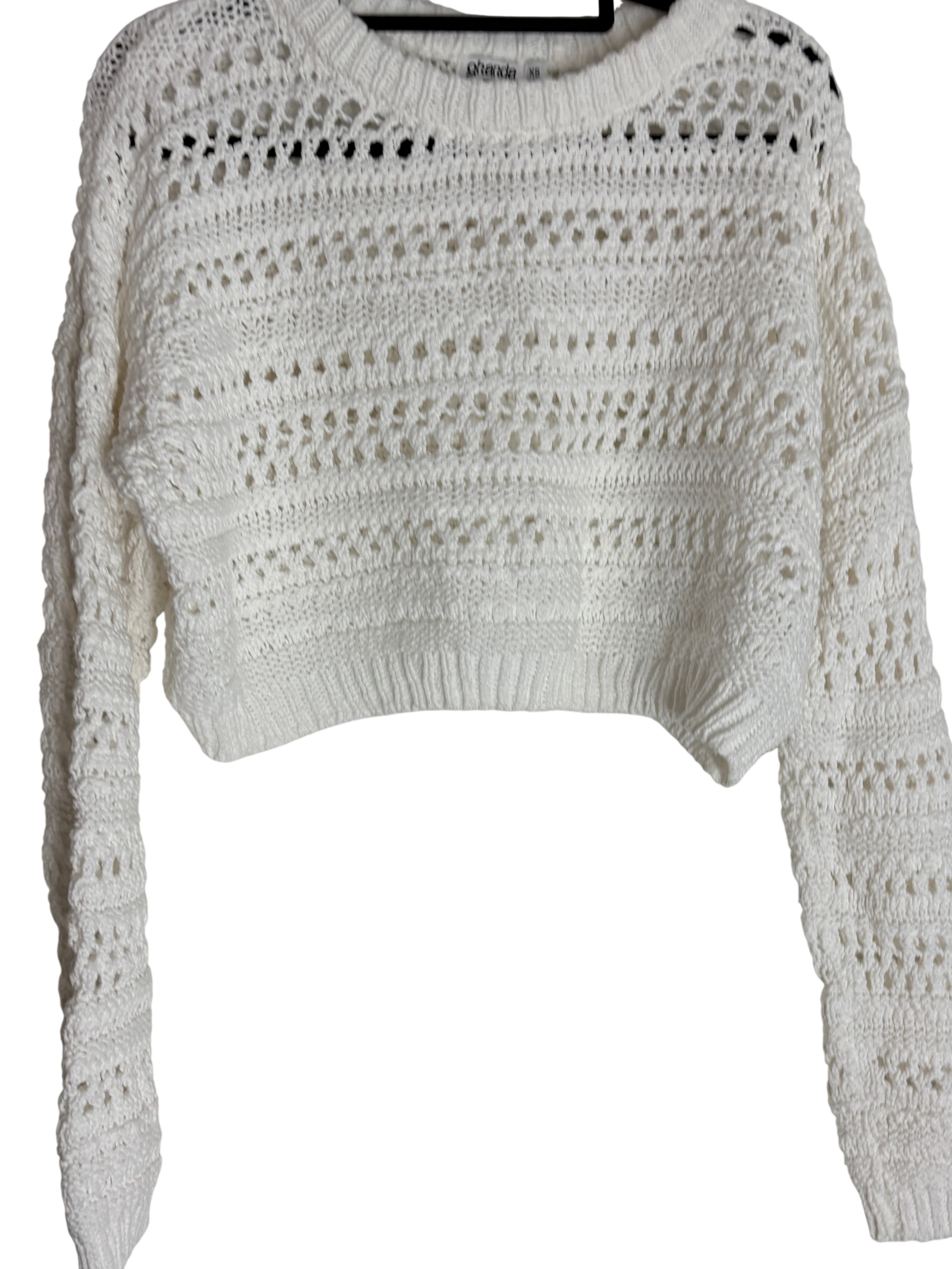 Ghanda Crochet Knit Long Sleeve Crop Top White XS — photo 1 of 7