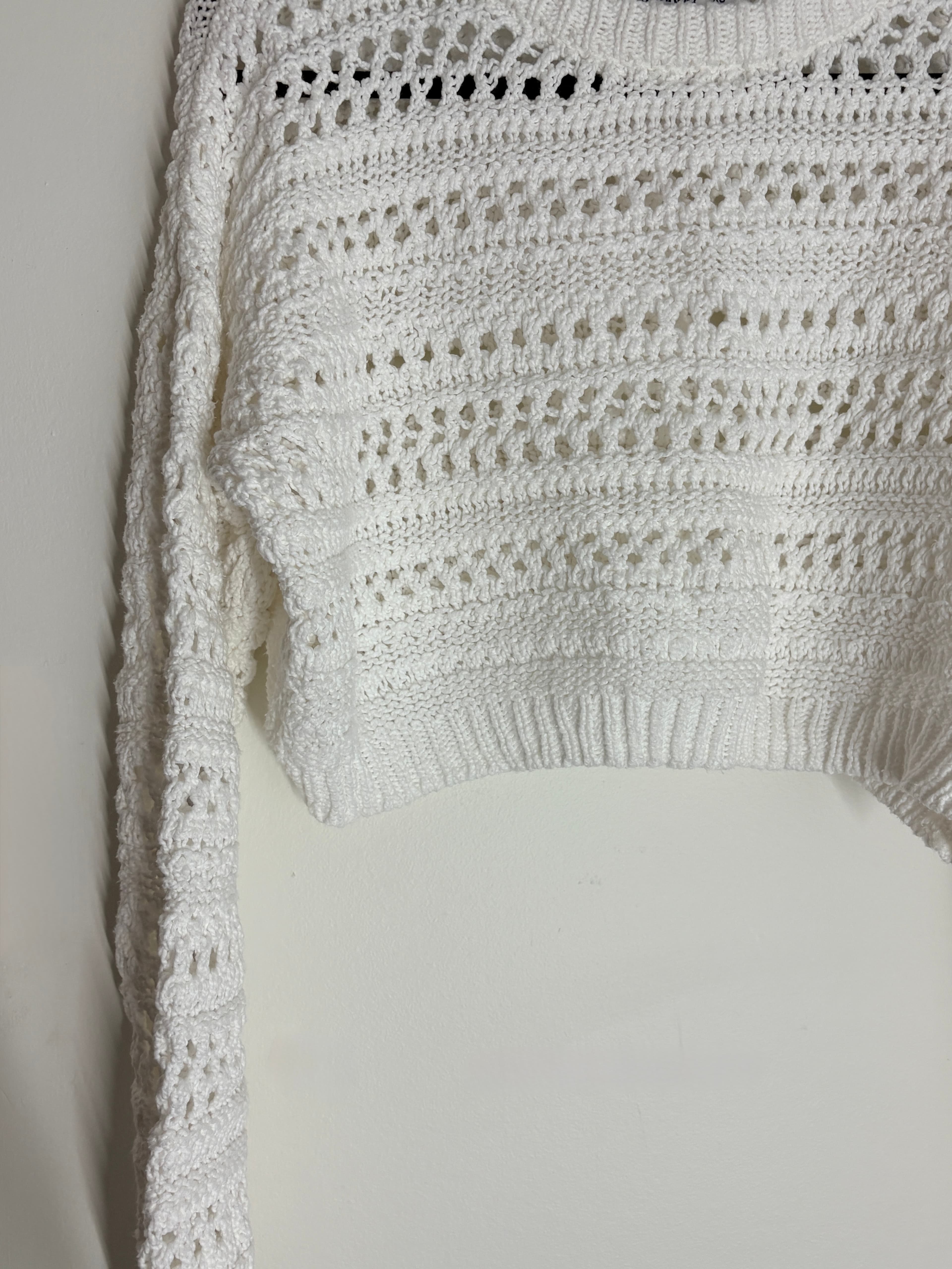Ghanda Crochet Knit Long Sleeve Crop Top White XS — photo 3 of 7