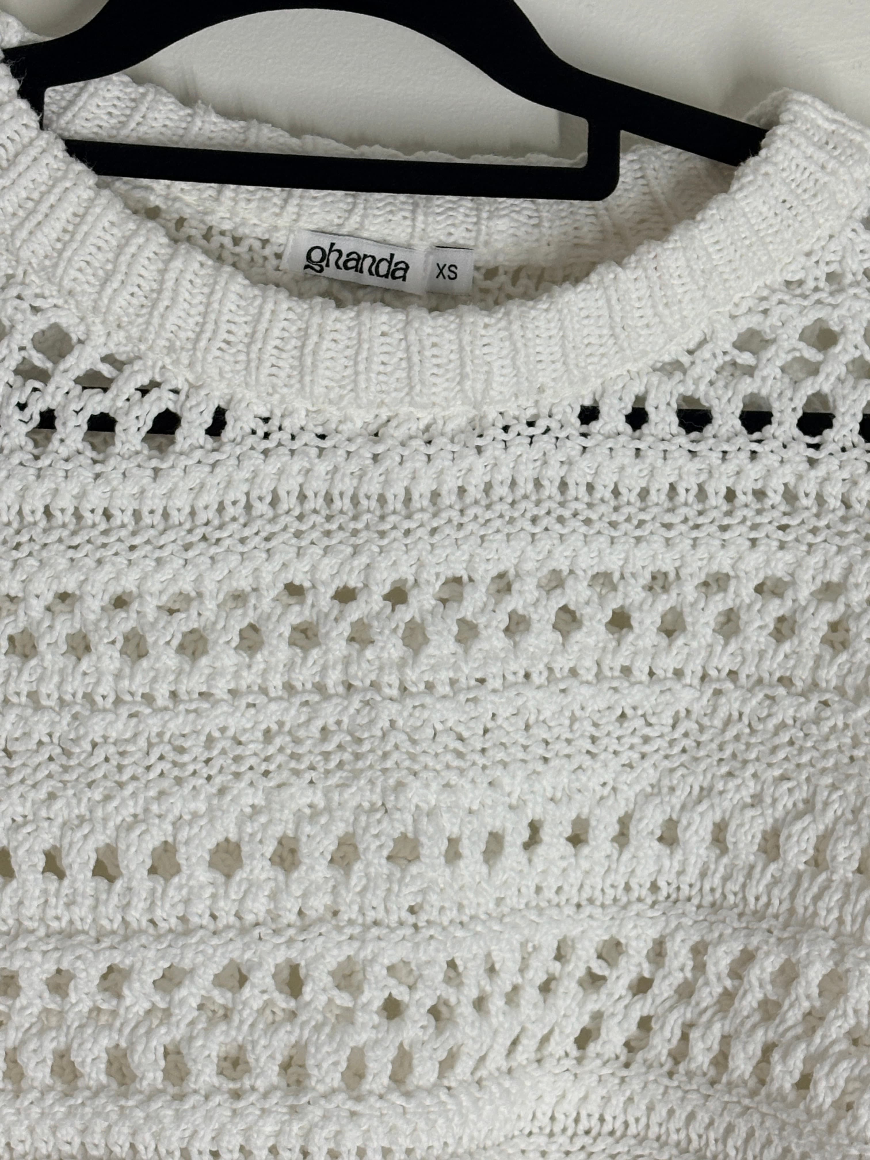 Ghanda Crochet Knit Long Sleeve Crop Top White XS — photo 4 of 7