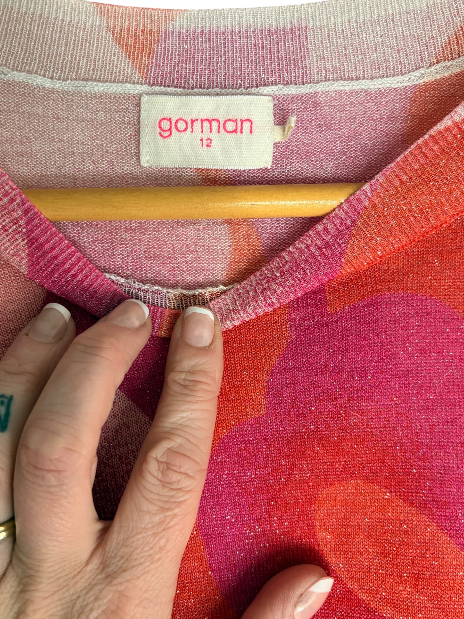 Gorman Abstract Print Knit Top Pink and Red Size 12 — photo 2 of 3