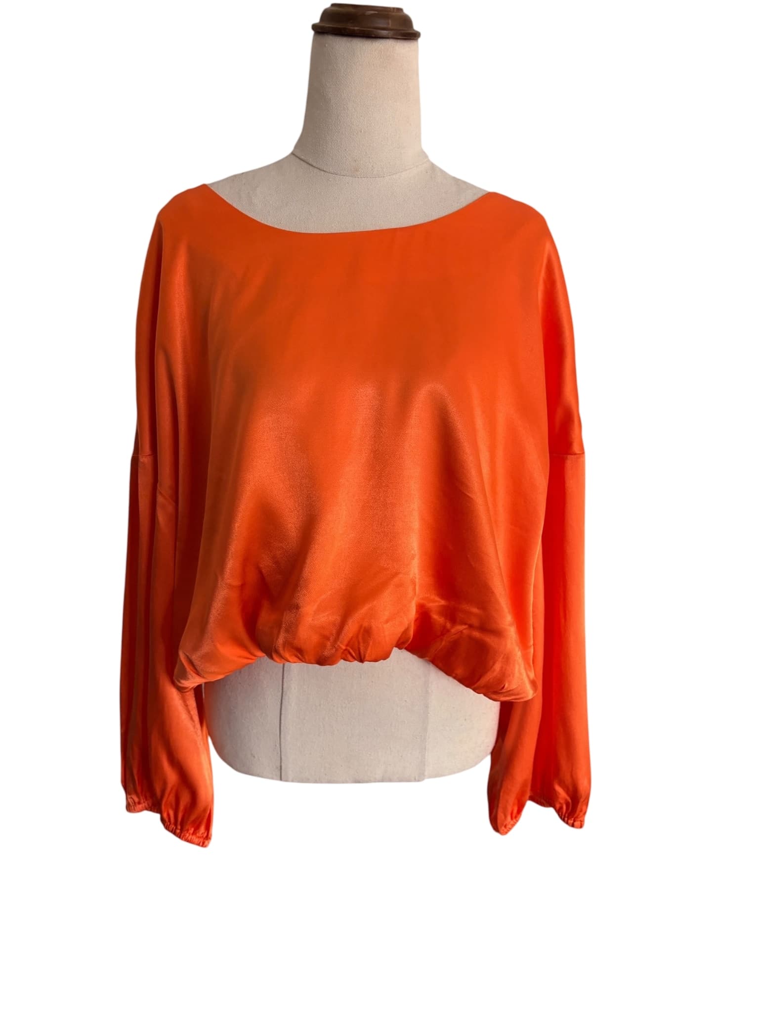 Gorman Satin Long Sleeve Blouse Orange Elastic Hem — photo 1 of 7