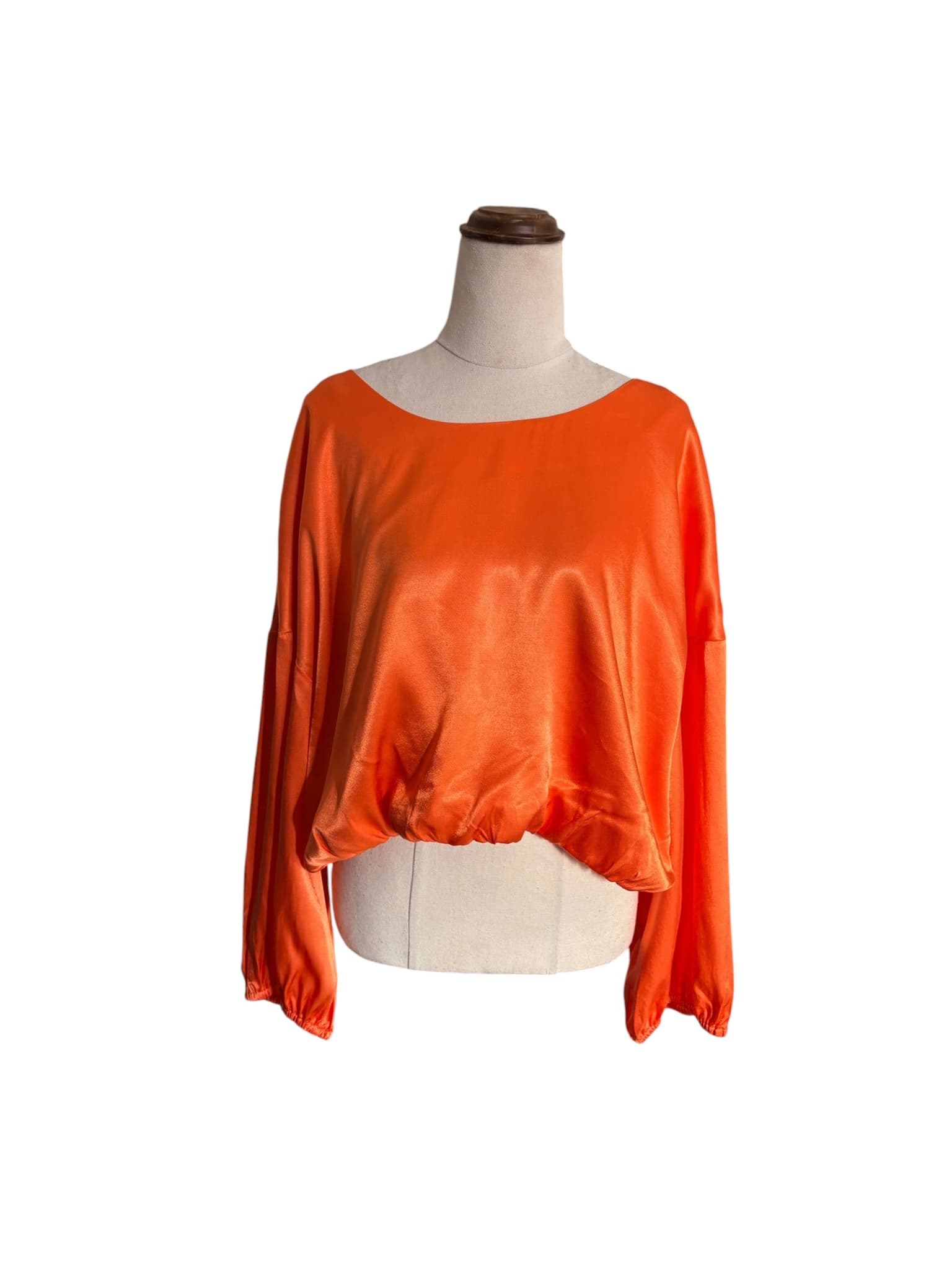 Gorman Satin Long Sleeve Blouse Orange Elastic Hem — photo 2 of 7