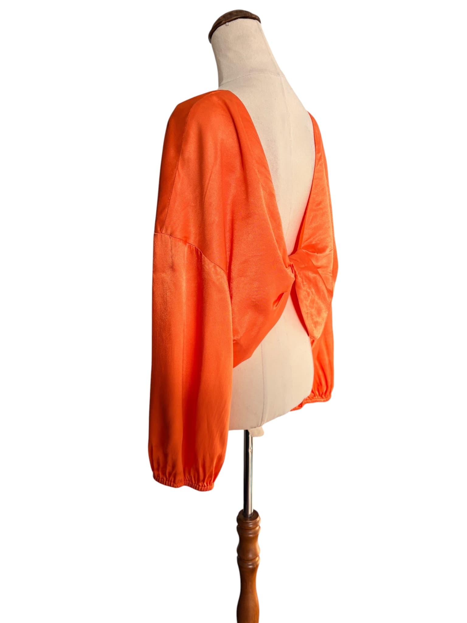 Gorman Satin Long Sleeve Blouse Orange Elastic Hem — photo 6 of 7