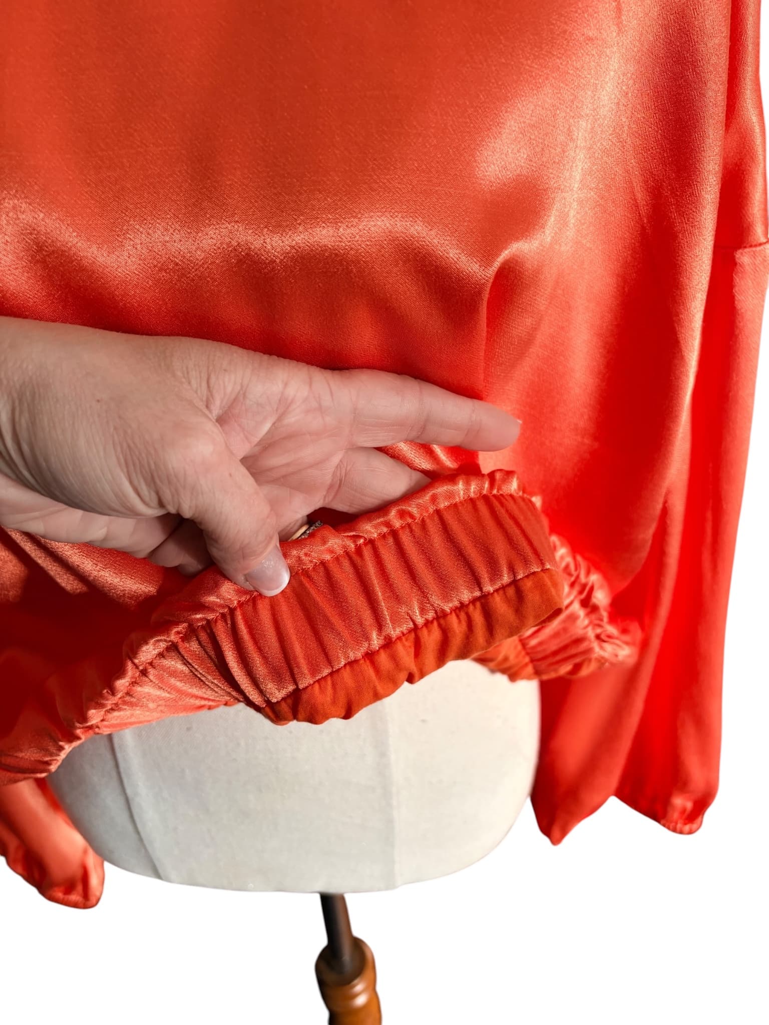 Gorman Satin Long Sleeve Blouse Orange Elastic Hem — photo 7 of 7