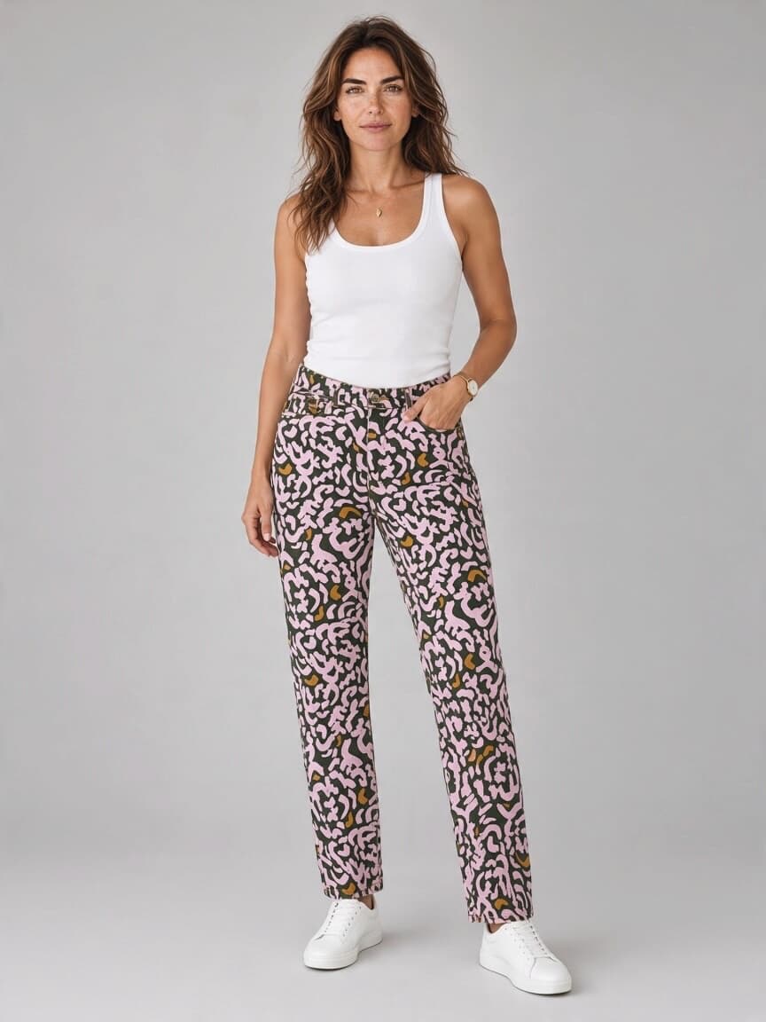 Gorman x Claire Johnson Jeans Abstract Print Pink Olive Mustard Women's 12 — photo 1 of 7