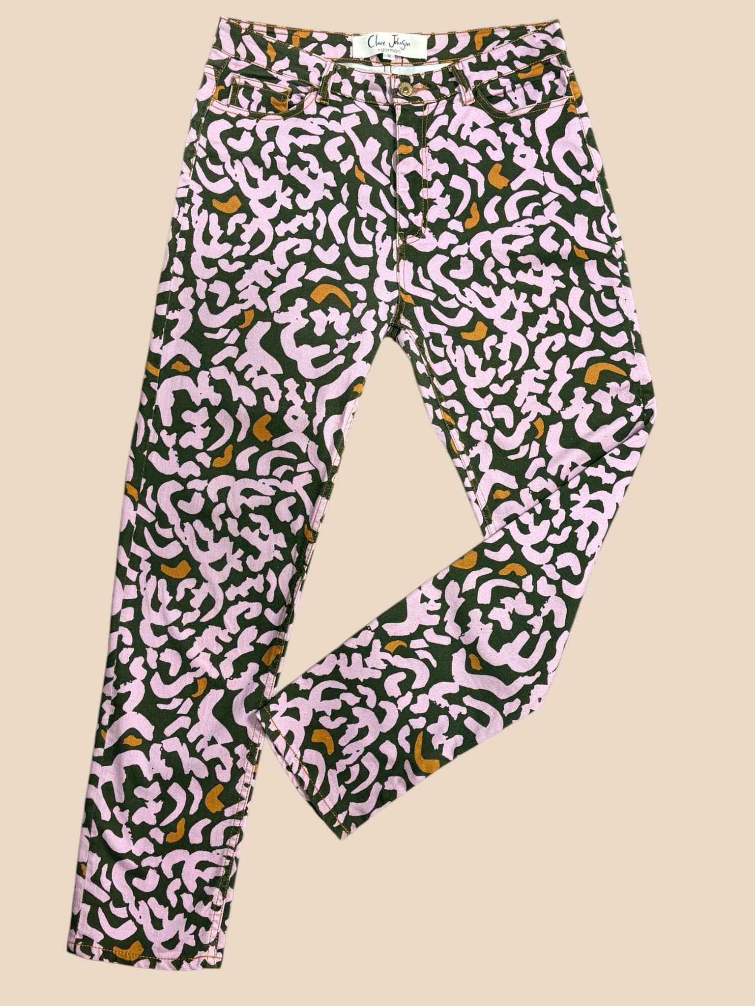 Gorman x Claire Johnson Jeans Abstract Print Pink Olive Mustard Women's 12 — photo 2 of 7