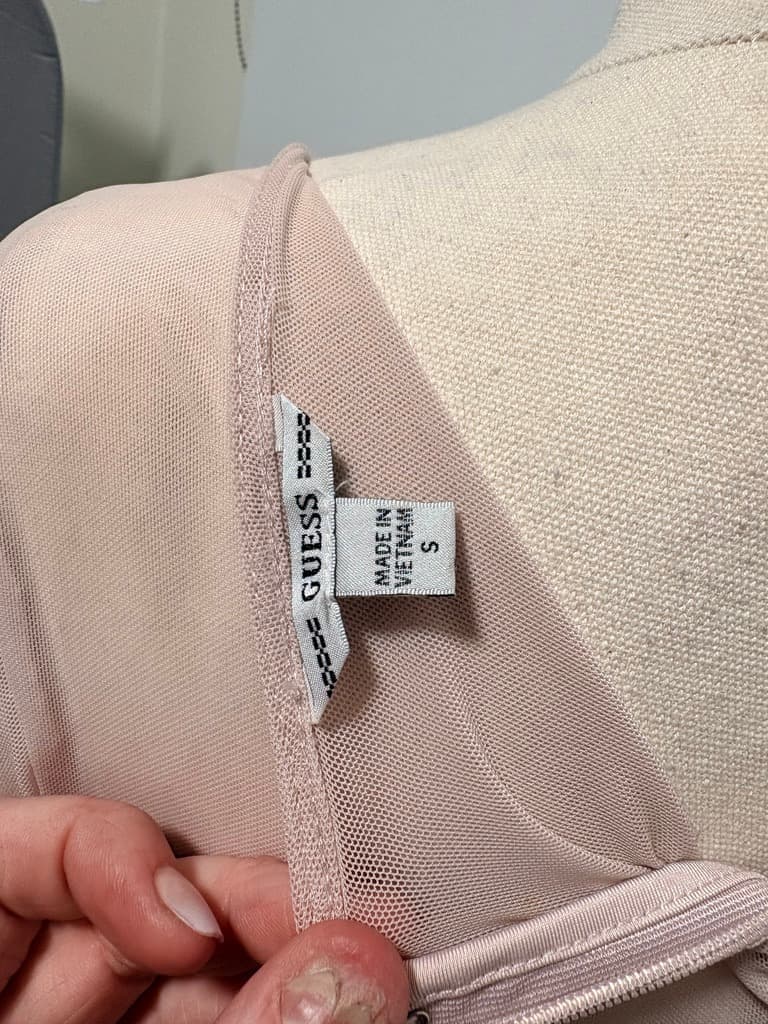 Guess Nude Mesh Ruched Long Sleeve Midi Dress - Size S — photo 11 of 15