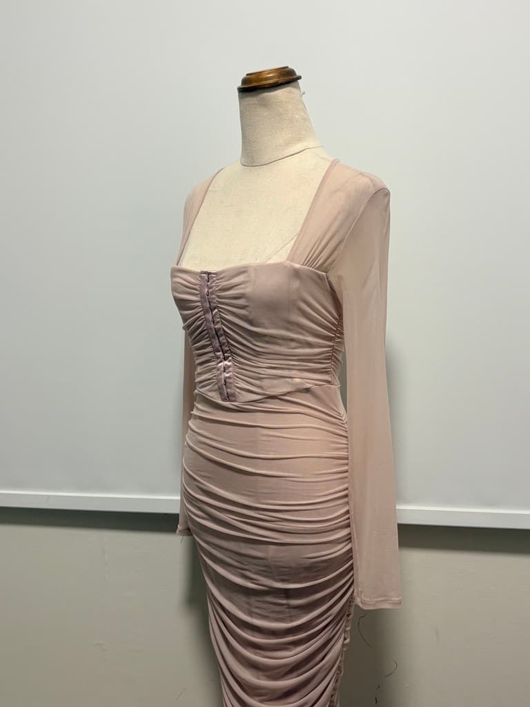 Guess Nude Mesh Ruched Long Sleeve Midi Dress - Size S — photo 14 of 15