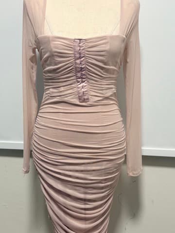 Guess Nude Mesh Ruched Long Sleeve Midi Dress - Size S — photo 5 of 15