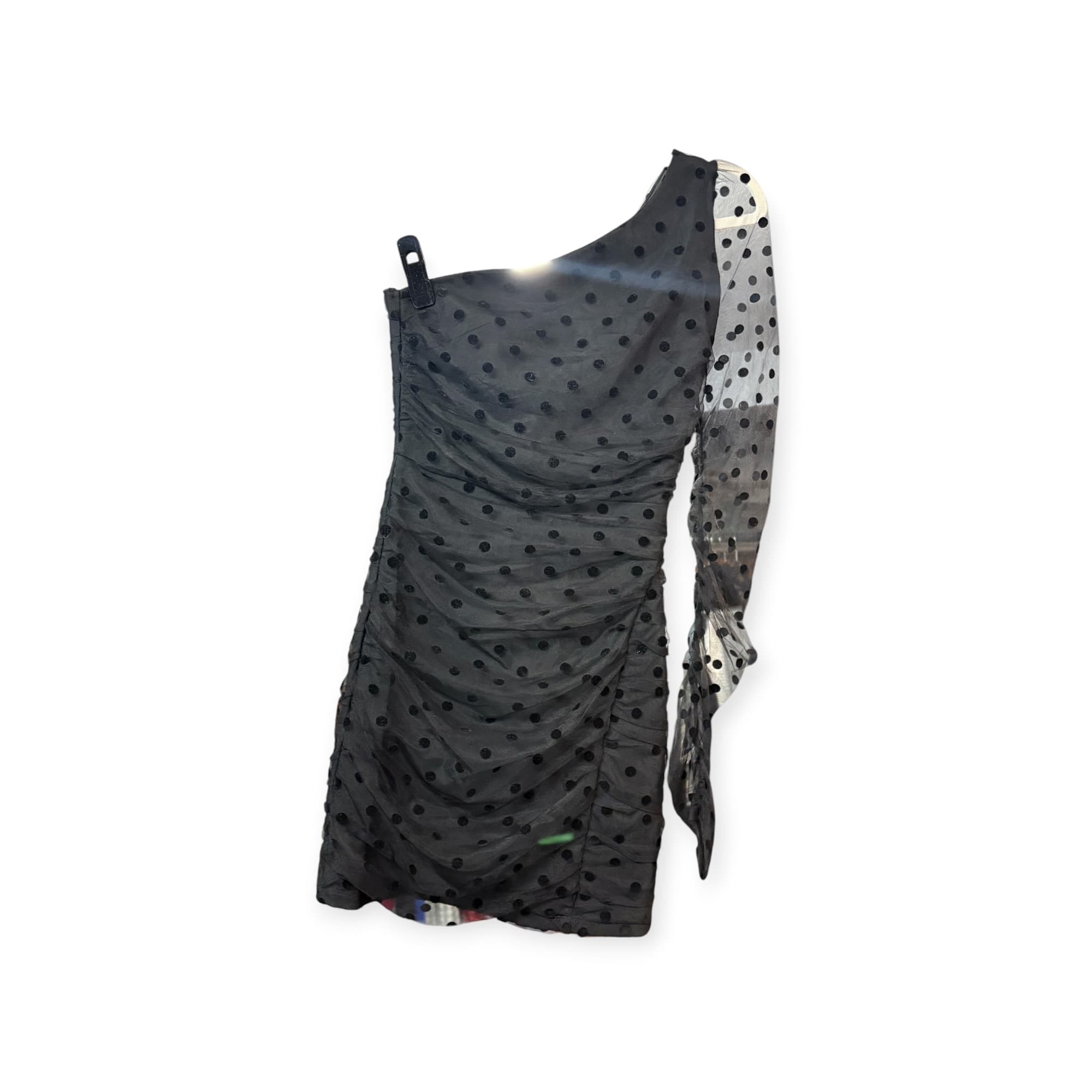 Hello Molly One-Shoulder Mini Dress Polka Dot Mesh Black Women's 6 — photo 1 of 6