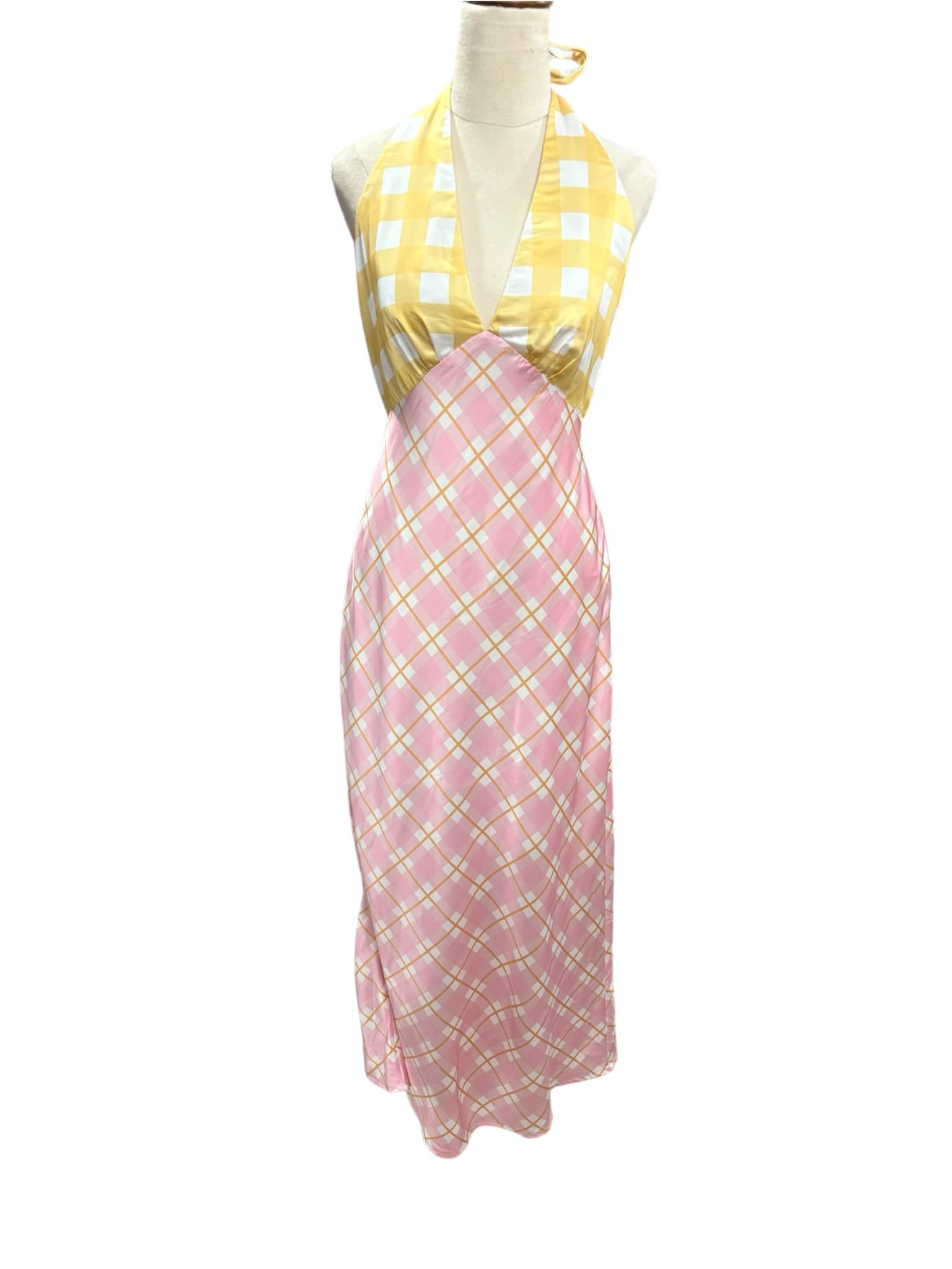 Indi Luxe Midi Dress Gingham Plaid Halter Yellow Women's 8 — photo 1 of 8