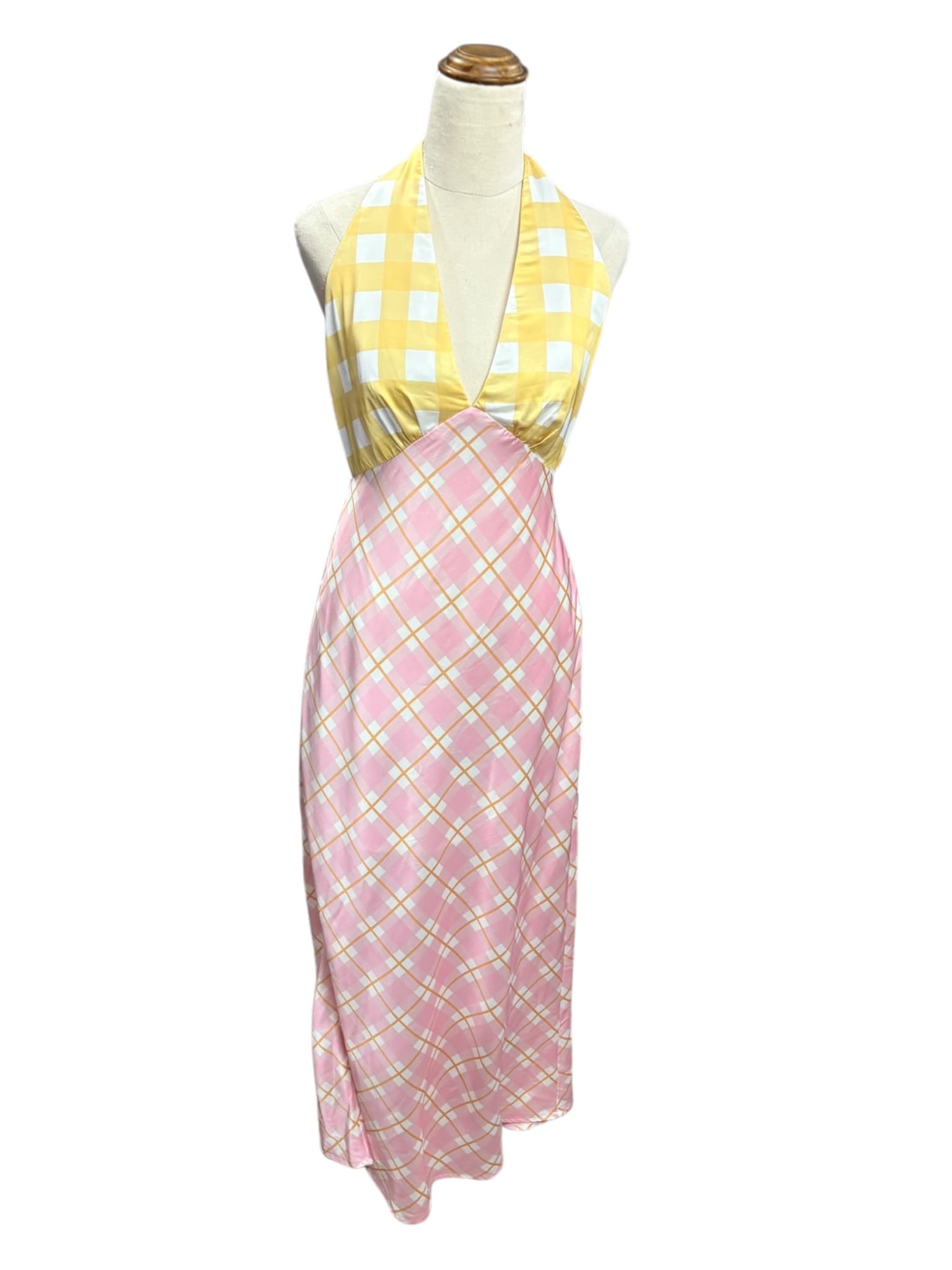 Indi Luxe Midi Dress Gingham Plaid Halter Yellow Women's 8 — photo 2 of 8