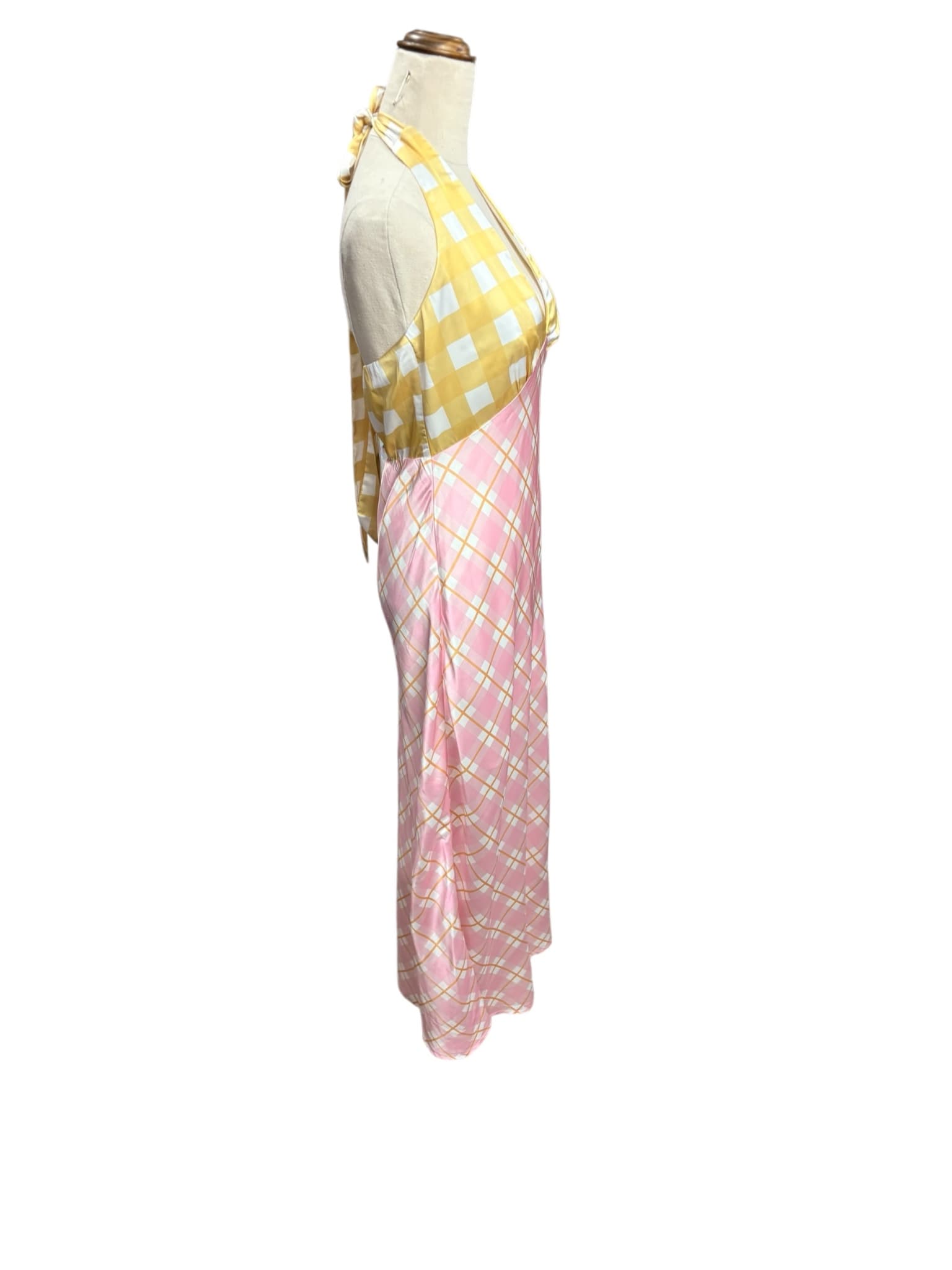 Indi Luxe Midi Dress Gingham Plaid Halter Yellow Women's 8 — photo 4 of 8