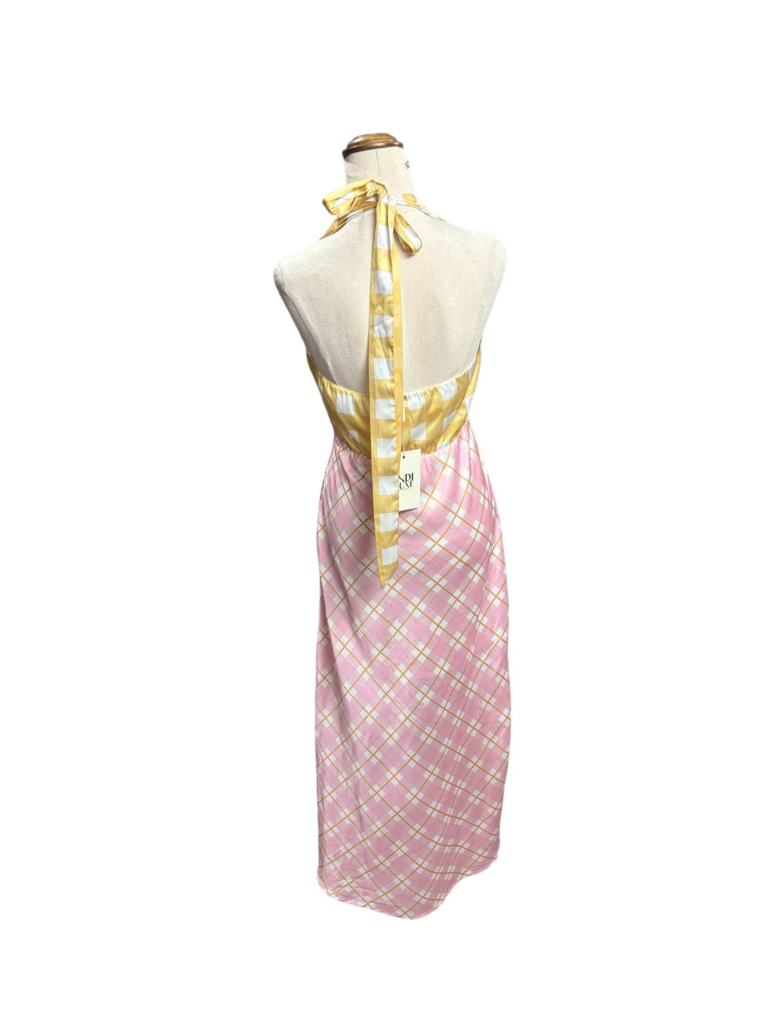 Indi Luxe Midi Dress Gingham Plaid Halter Yellow Women's 8 — photo 8 of 8