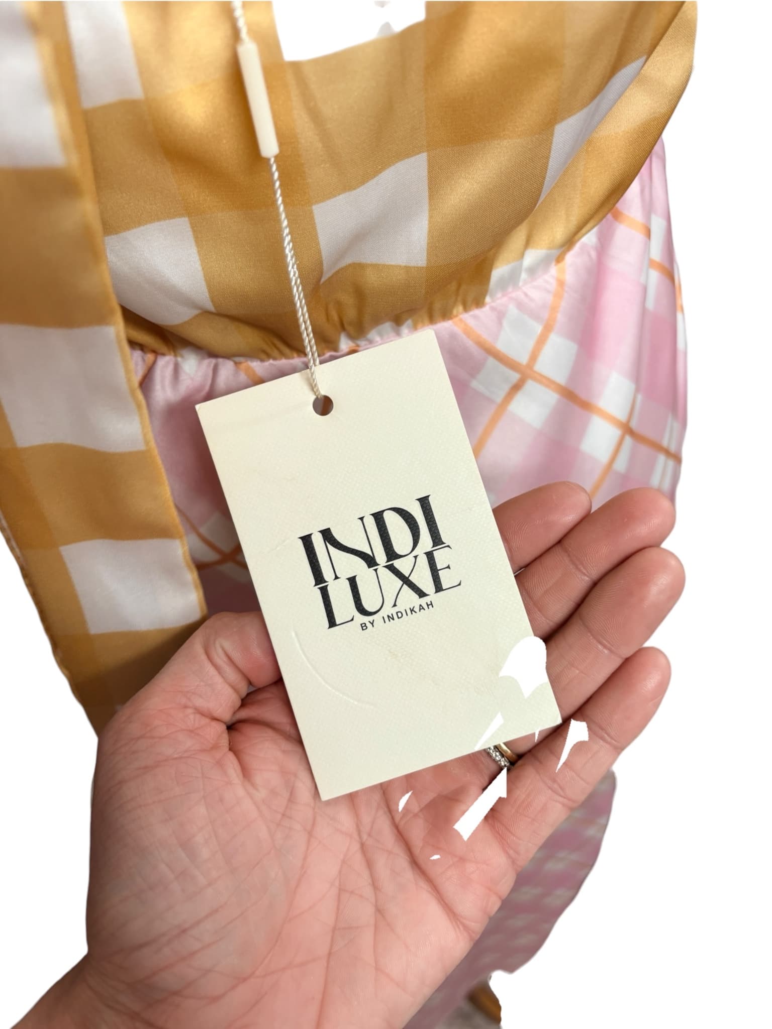 Indi Luxe Midi Dress Gingham Plaid Halter Yellow Women's 8 — photo 5 of 8