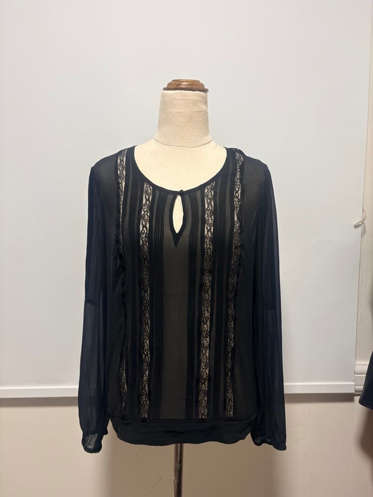 JAG Black Sheer Silk Long Sleeve Blouse — photo 6 of 9