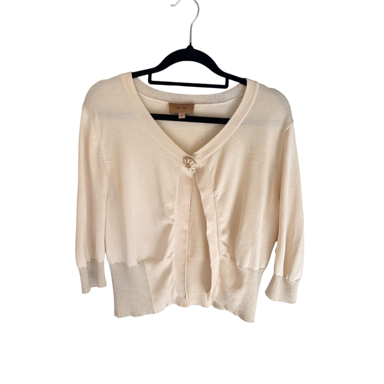 Kachel Cream Shimmer Cardigan Decorative Button Women's Size S — photo 1 of 8