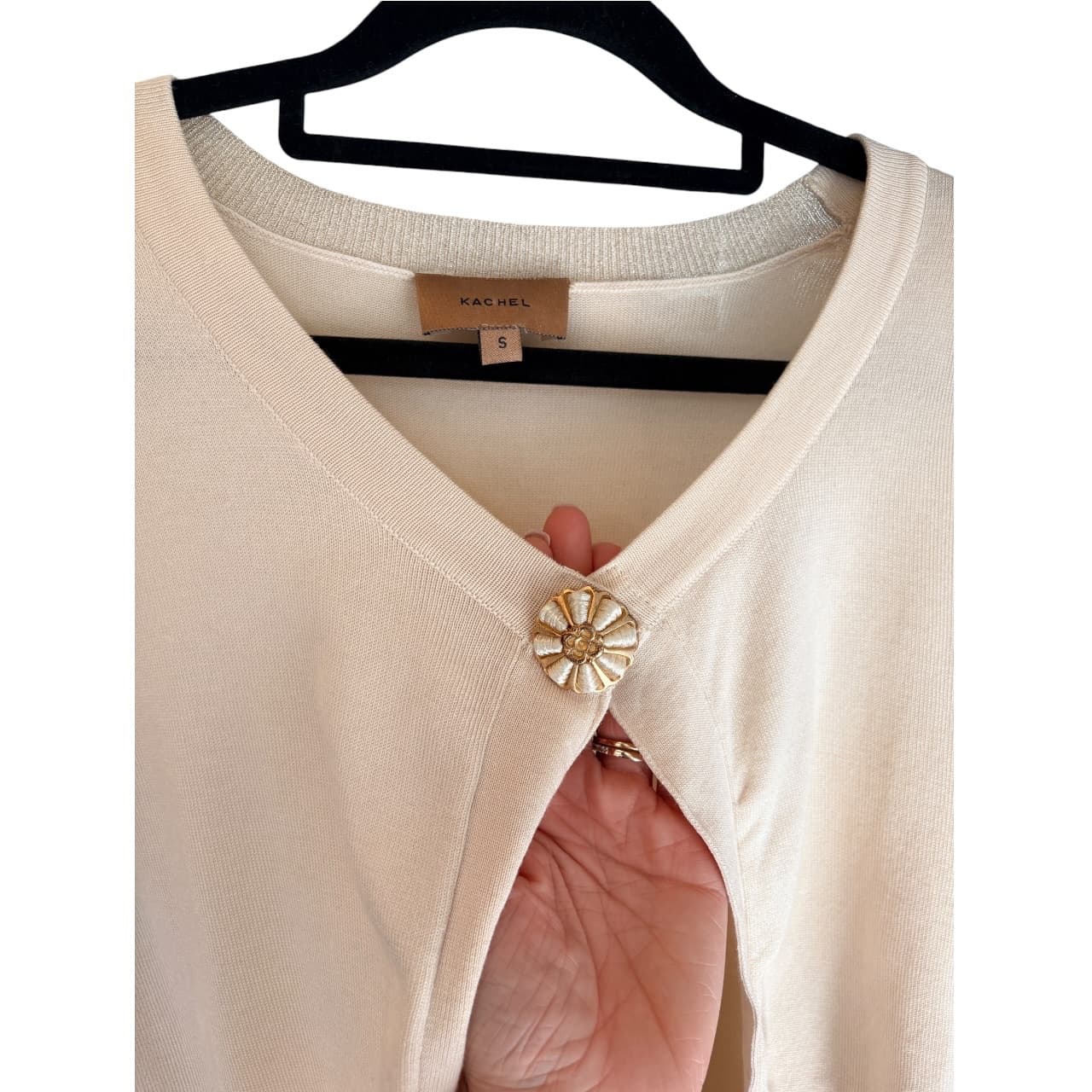 Kachel Cream Shimmer Cardigan Decorative Button Women's Size S — photo 2 of 8