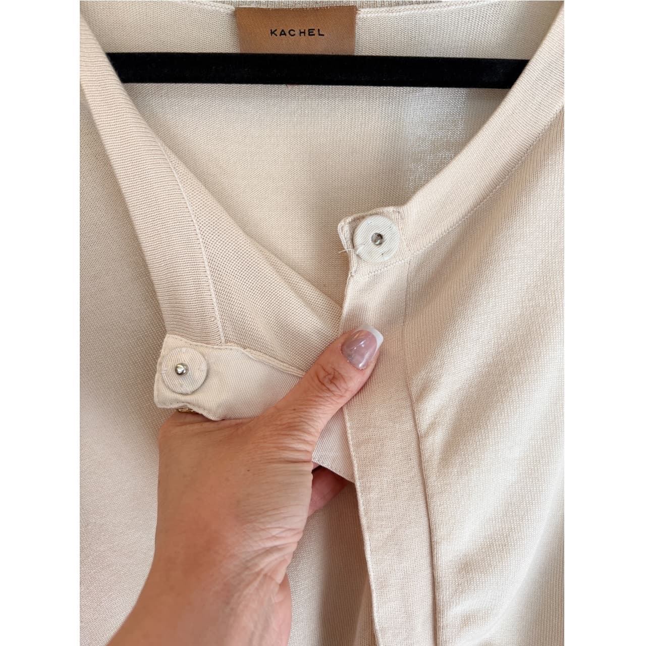 Kachel Cream Shimmer Cardigan Decorative Button Women's Size S — photo 5 of 8