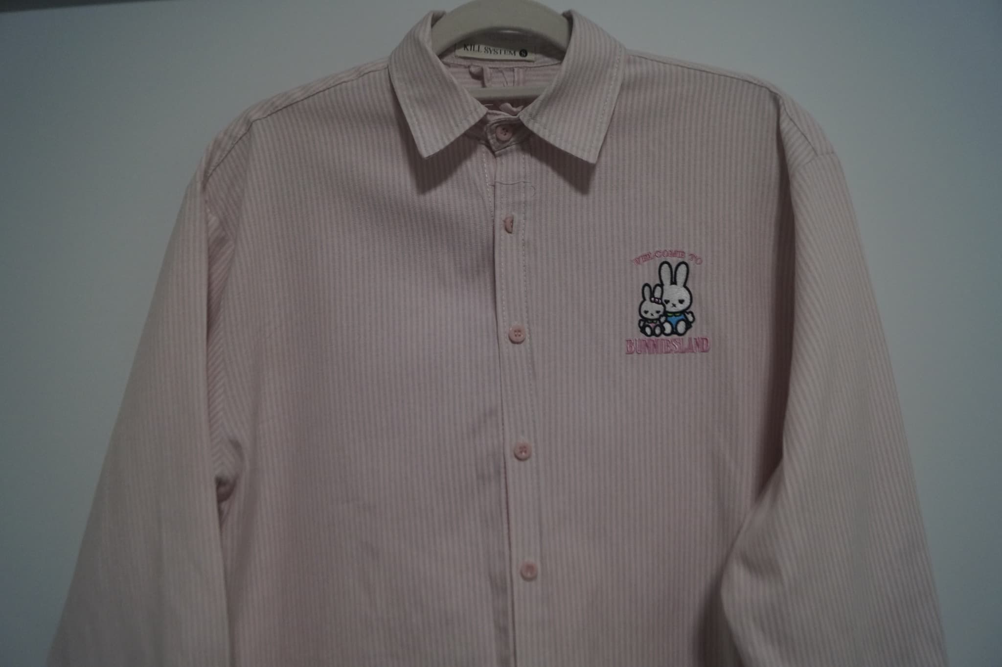 Kill System Bunniesland Embroidered Striped Button-Down Shirt - Pink — photo 3 of 7