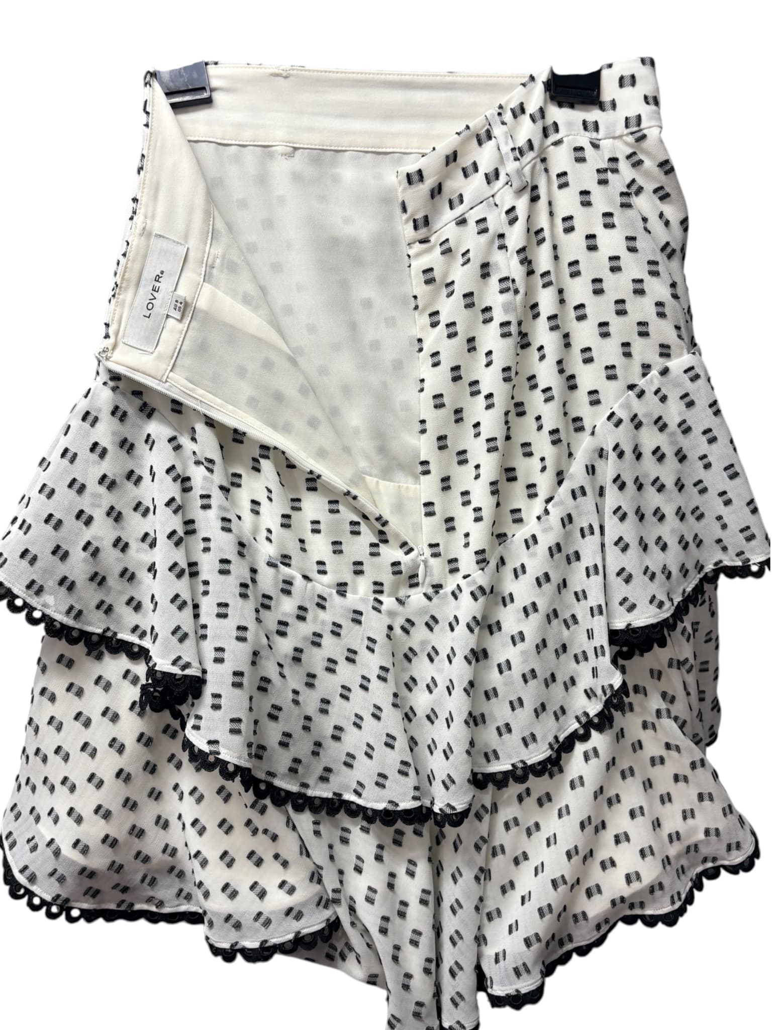 Lover Tiered Ruffle Skirt Polka Dot White Black Women's 8 — photo 2 of 7