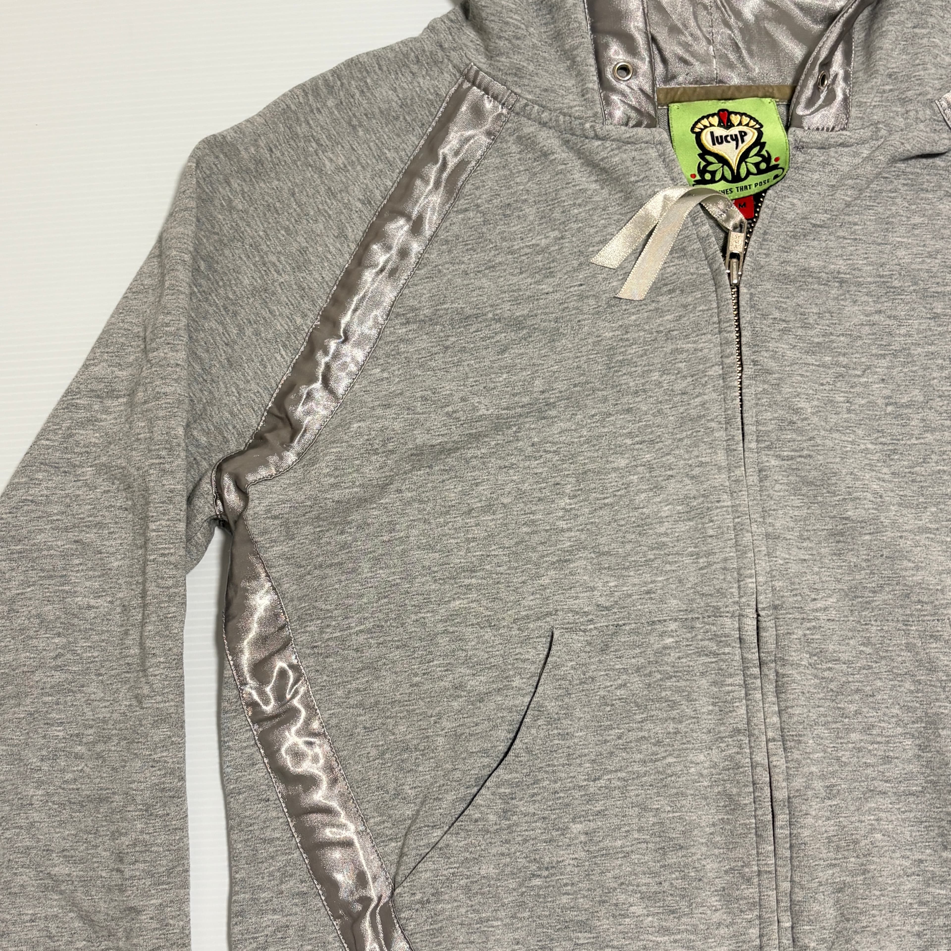 LucyP Zip-Up Hoodie Grey With Satin Trim Size M — photo 2 of 8