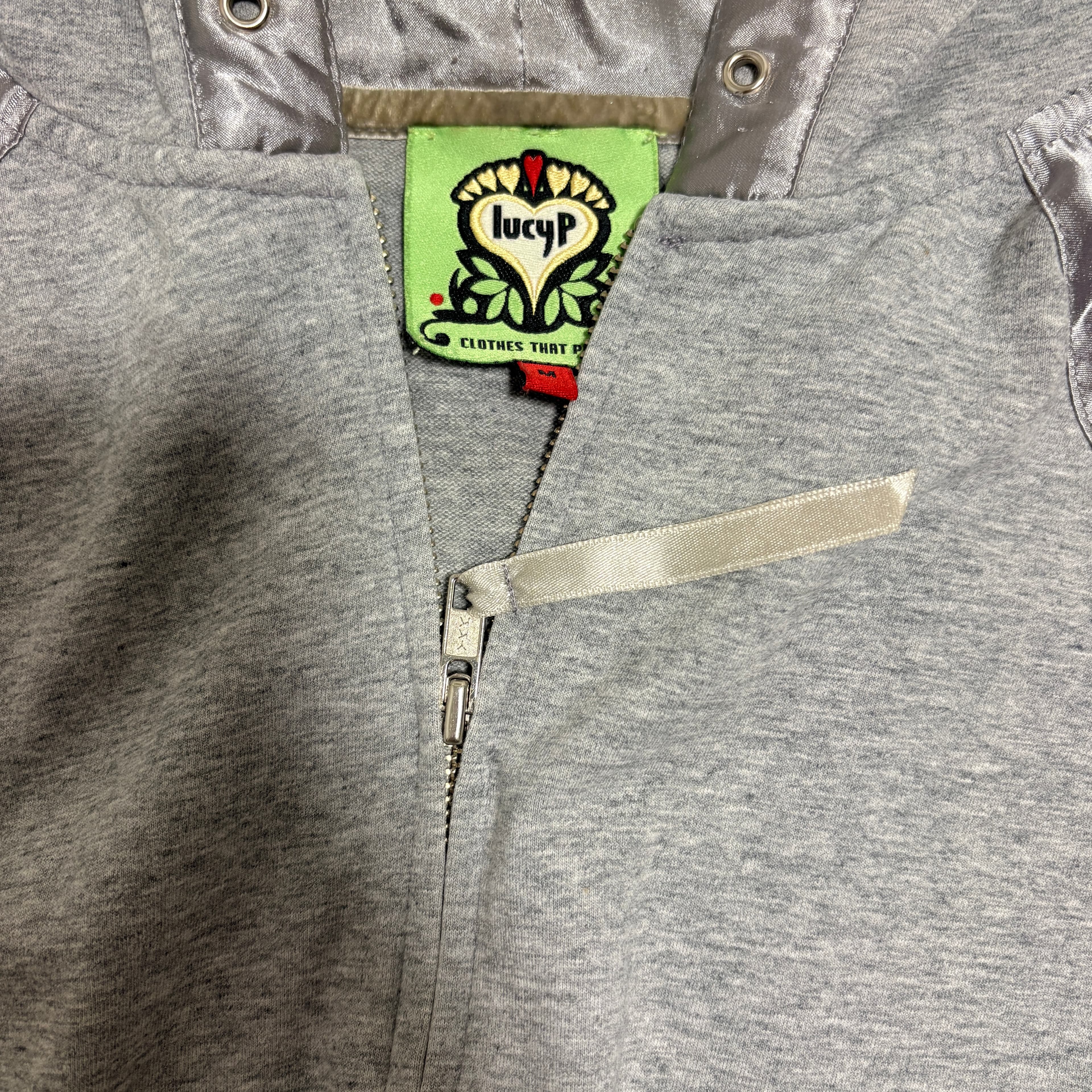 LucyP Zip-Up Hoodie Grey With Satin Trim Size M — photo 6 of 8