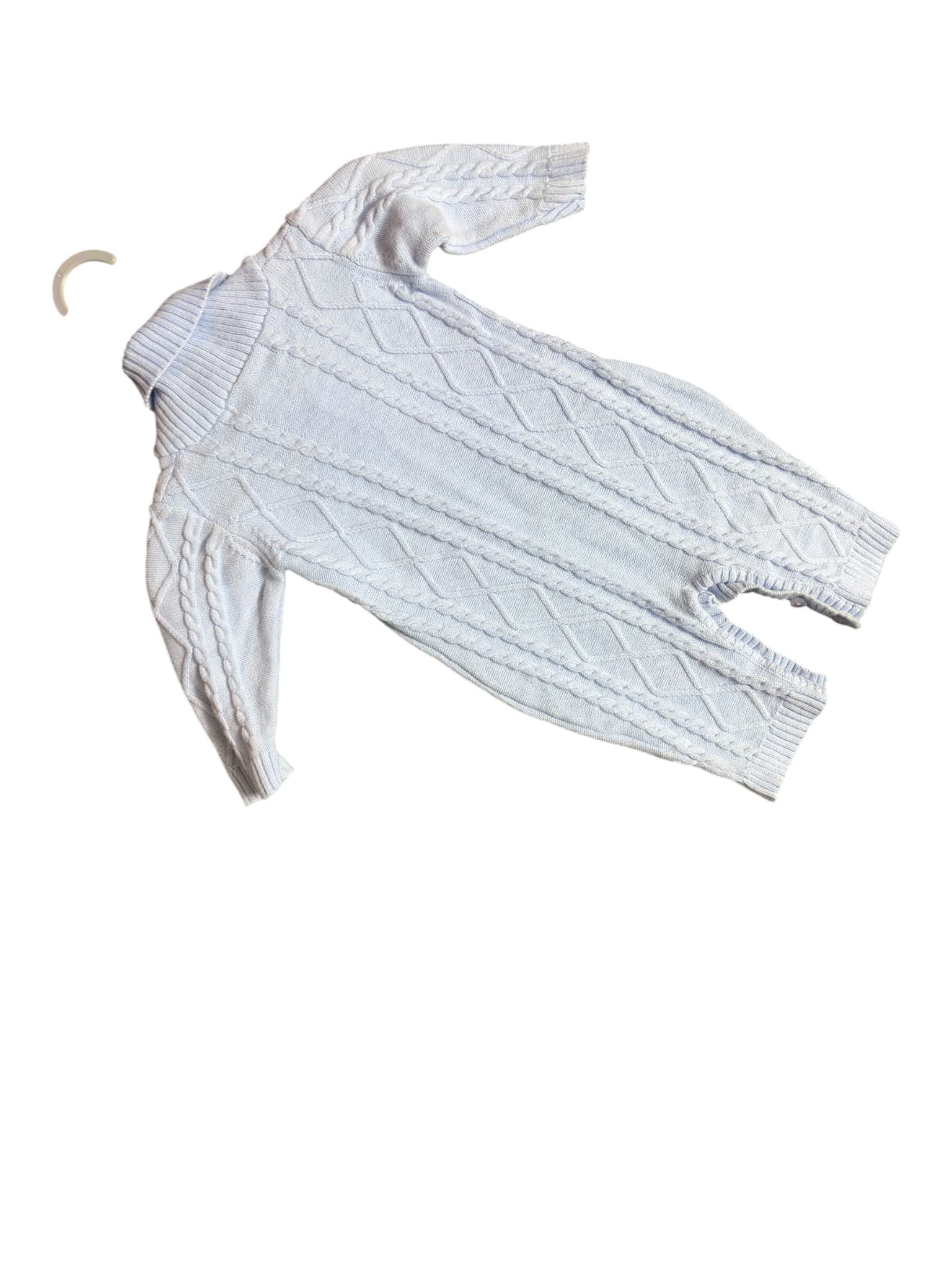Mintini Baby Cable Knit Romper Shawl Collar Light Blue Baby 1M — photo 3 of 3