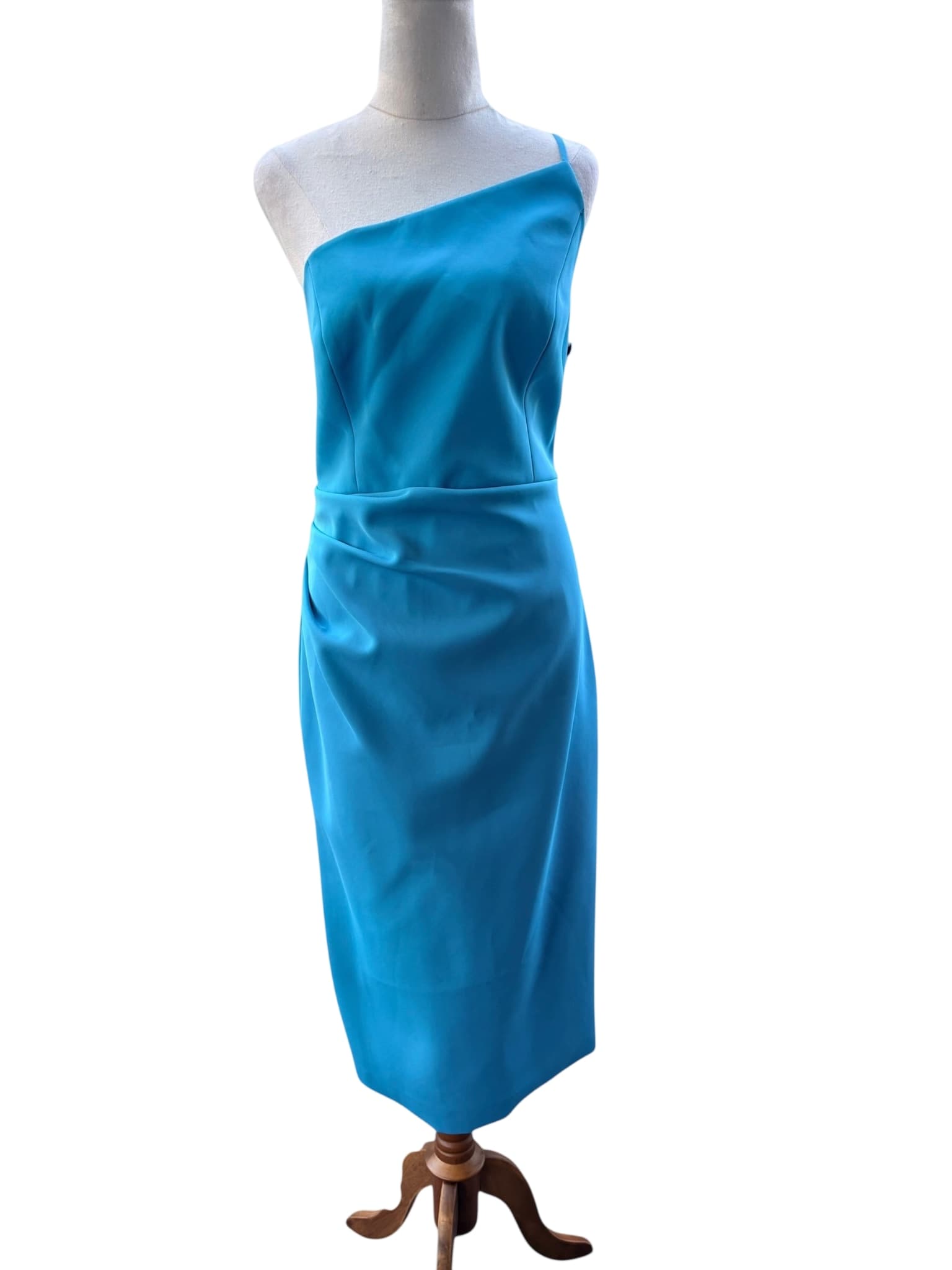 Mossman One-Shoulder Ruched Midi Dress Bright Blue Size 10 — photo 1 of 5