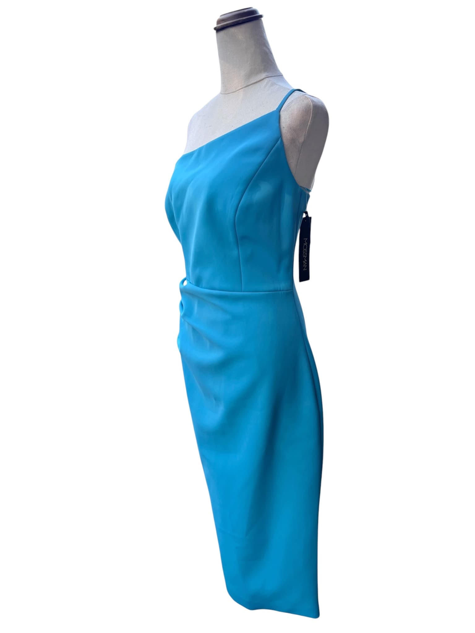 Mossman One-Shoulder Ruched Midi Dress Bright Blue Size 10 — photo 3 of 5