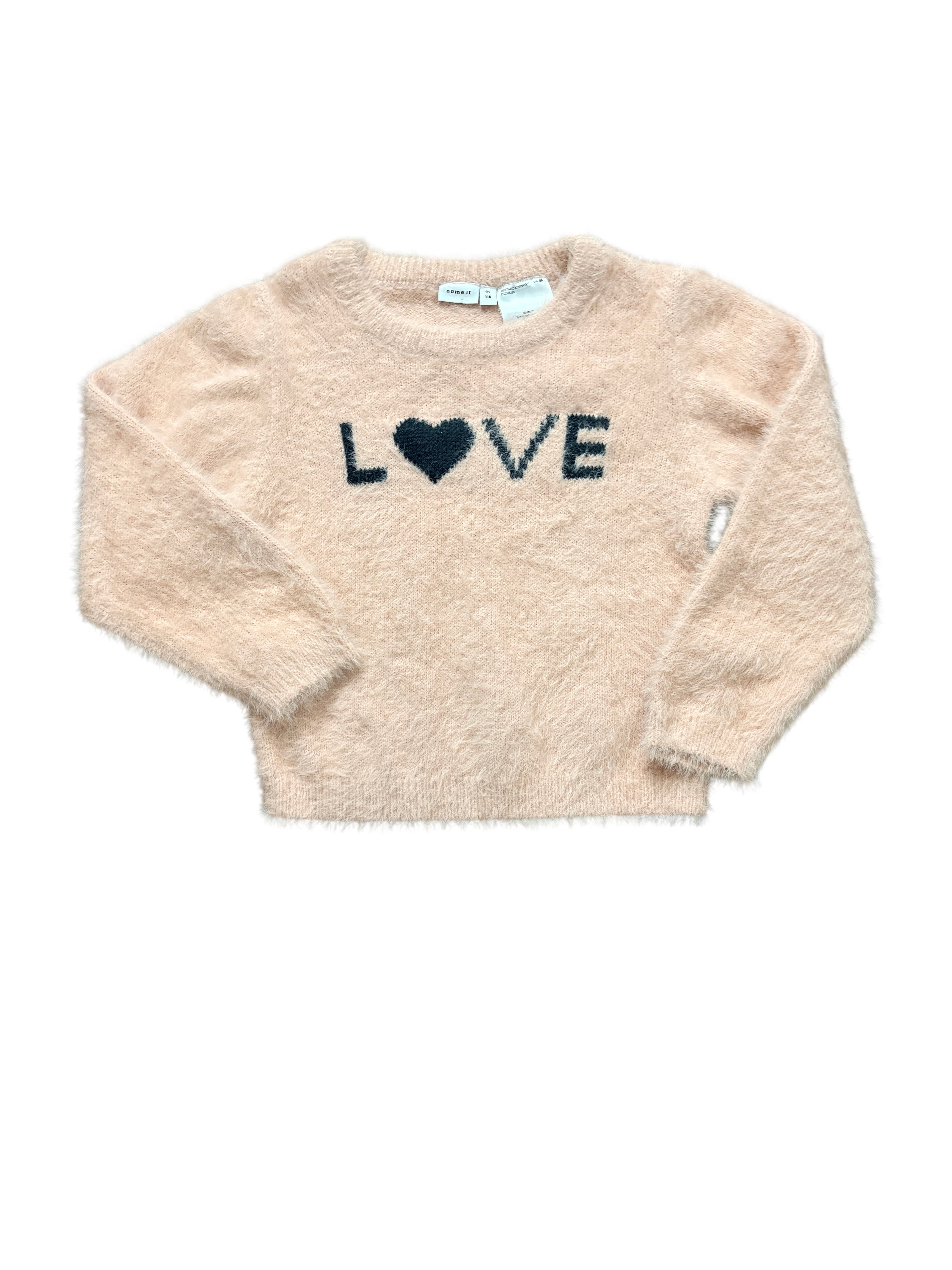 Name It Girls Fuzzy Knit Love Sweater Pink Size 6y — photo 1 of 4