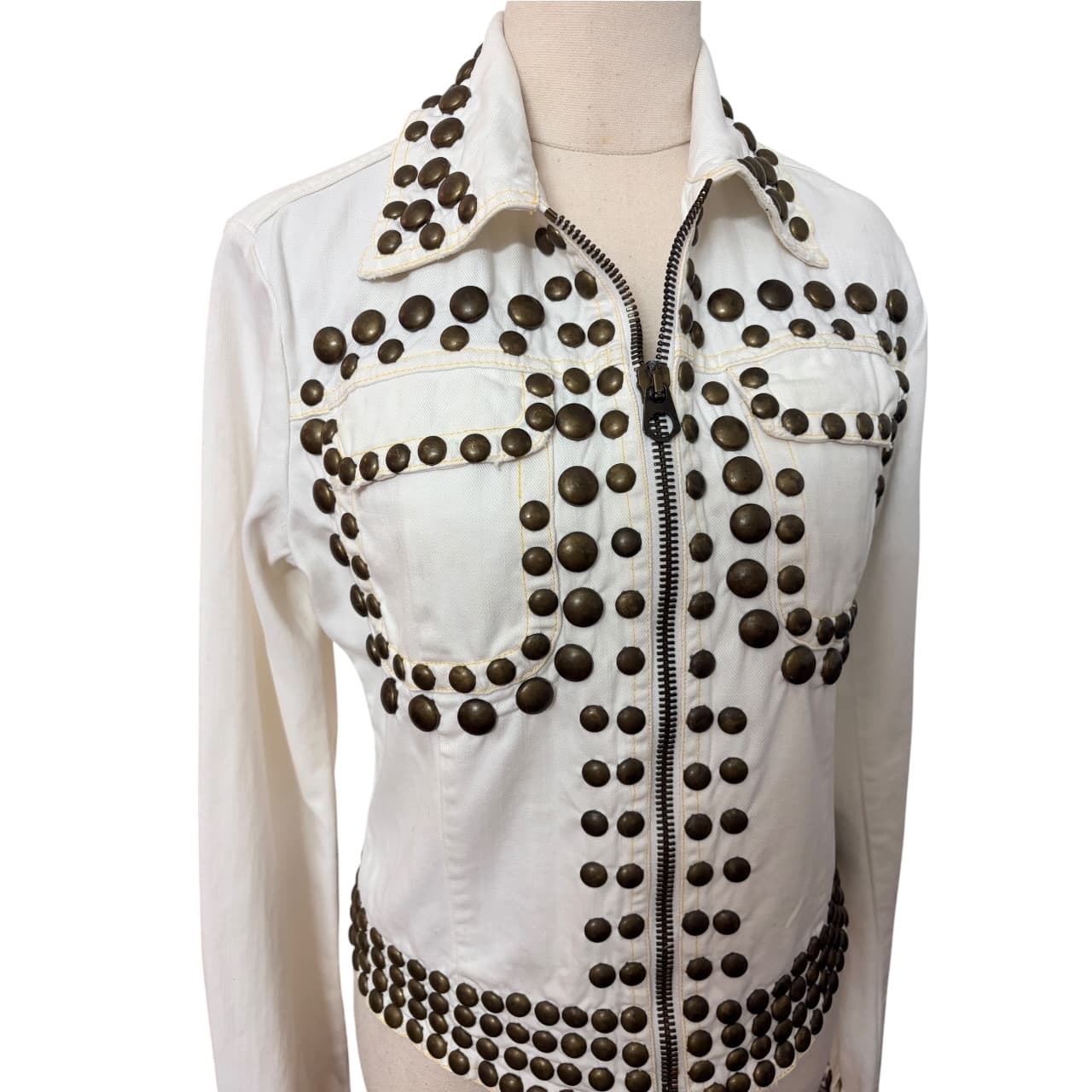 Nolita Denim Jacket White Studded Rocker Style Inspired by 1970's Brand Roncelli — photo 2 of 7
