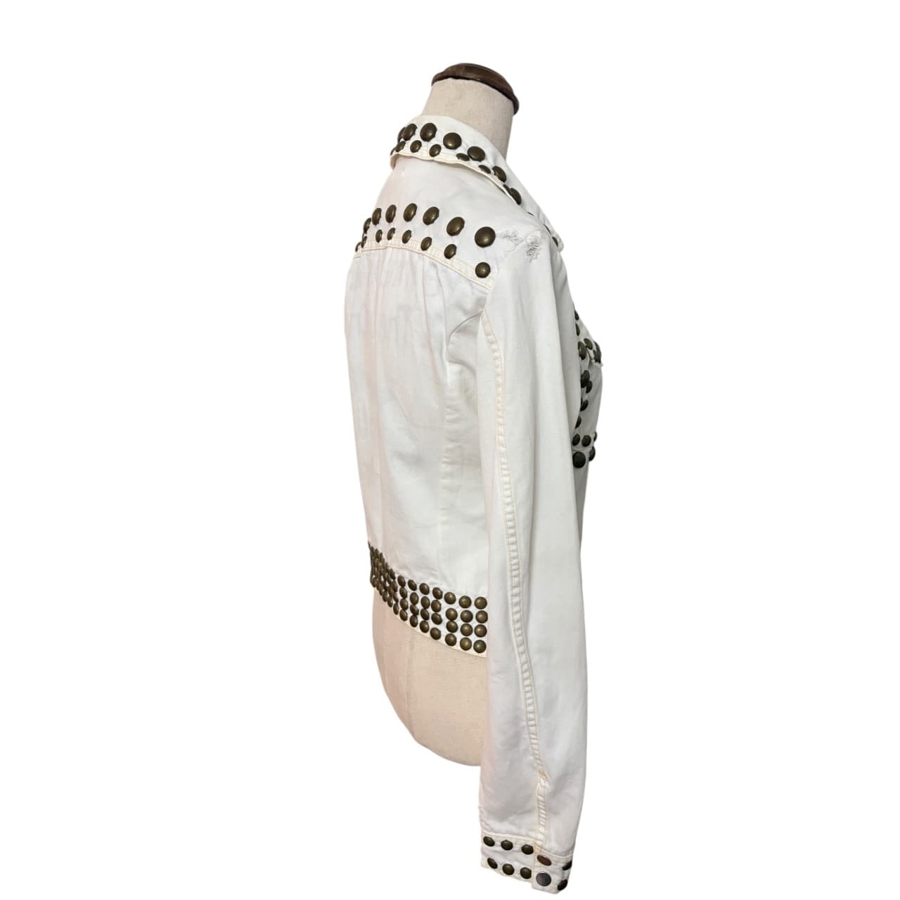 Nolita Denim Jacket White Studded Rocker Style Inspired by 1970's Brand Roncelli — photo 3 of 7