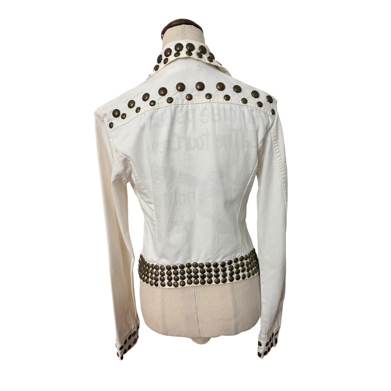Nolita Denim Jacket White Studded Rocker Style Inspired by 1970's Brand Roncelli — photo 4 of 7