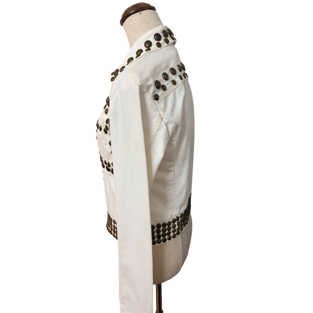 Nolita Denim Jacket White Studded Rocker Style Inspired by 1970's Brand Roncelli — photo 5 of 7