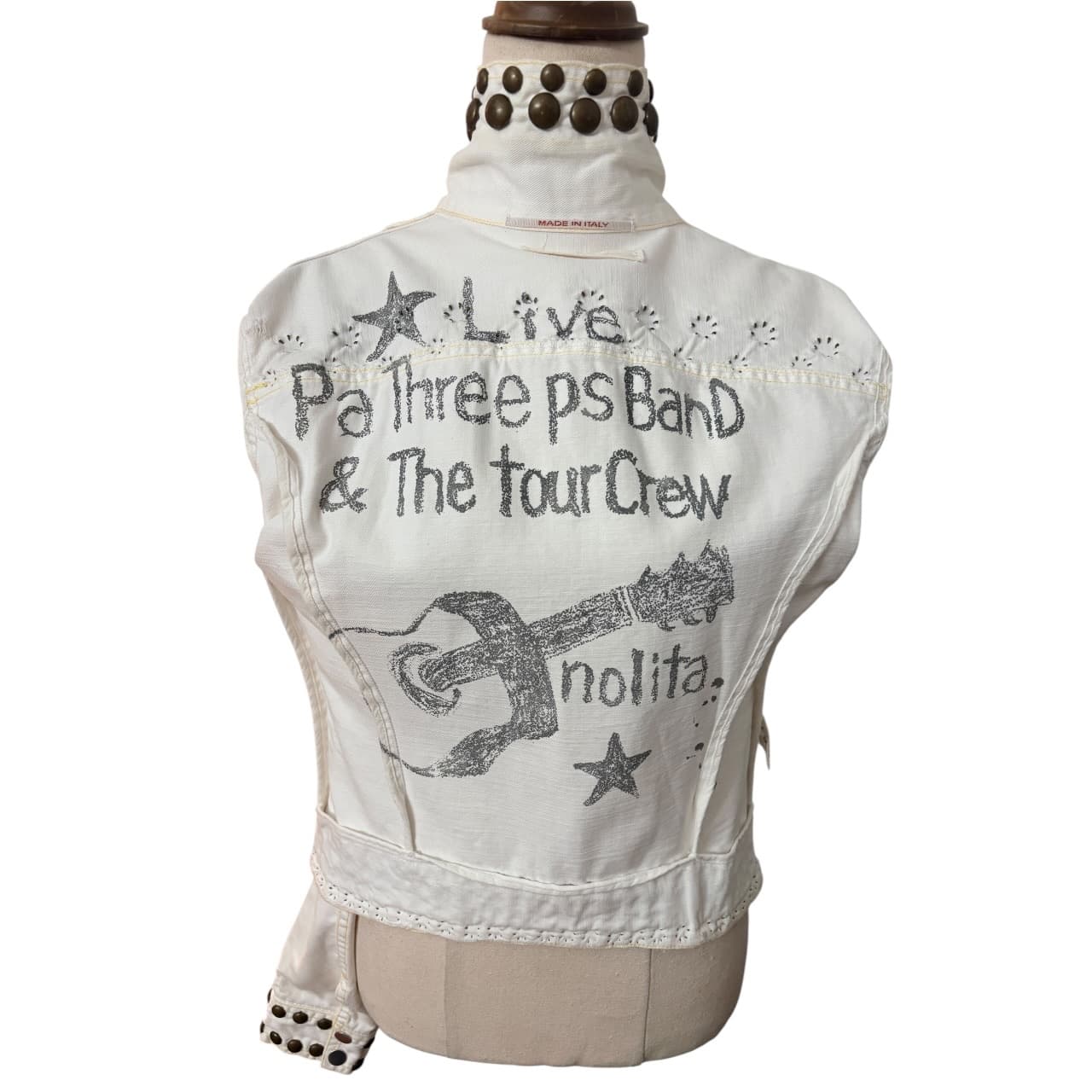 Nolita Denim Jacket White Studded Rocker Style Inspired by 1970's Brand Roncelli — photo 6 of 7