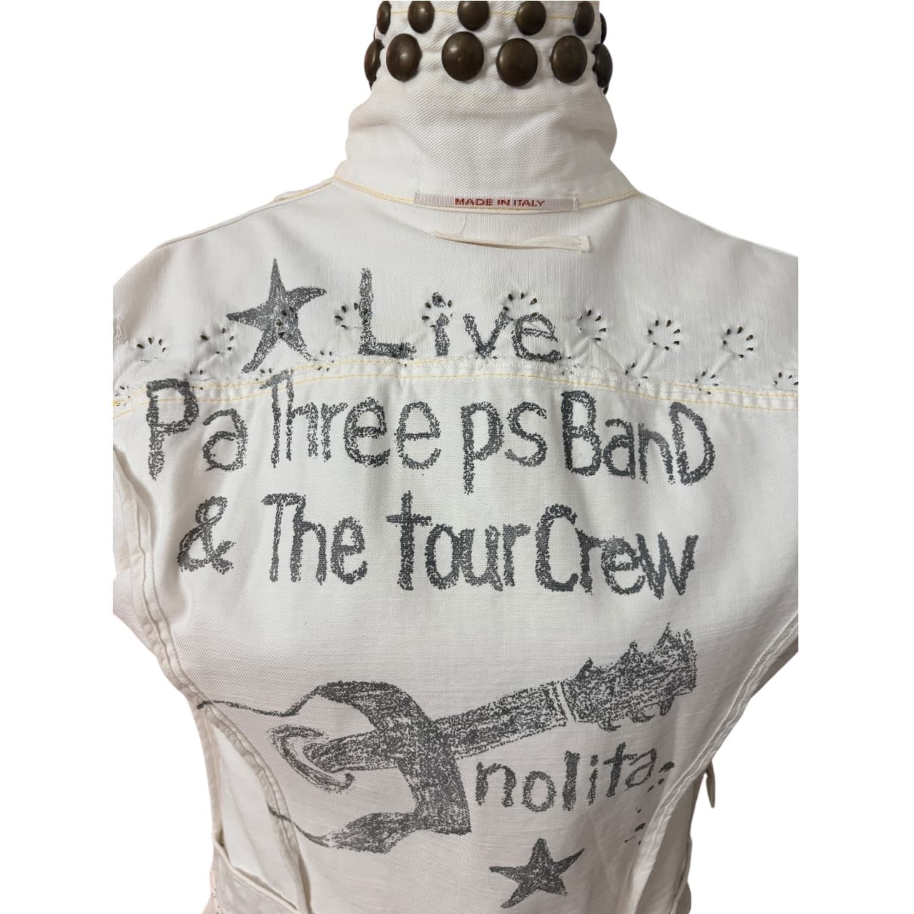 Nolita Denim Jacket White Studded Rocker Style Inspired by 1970's Brand Roncelli — photo 7 of 7