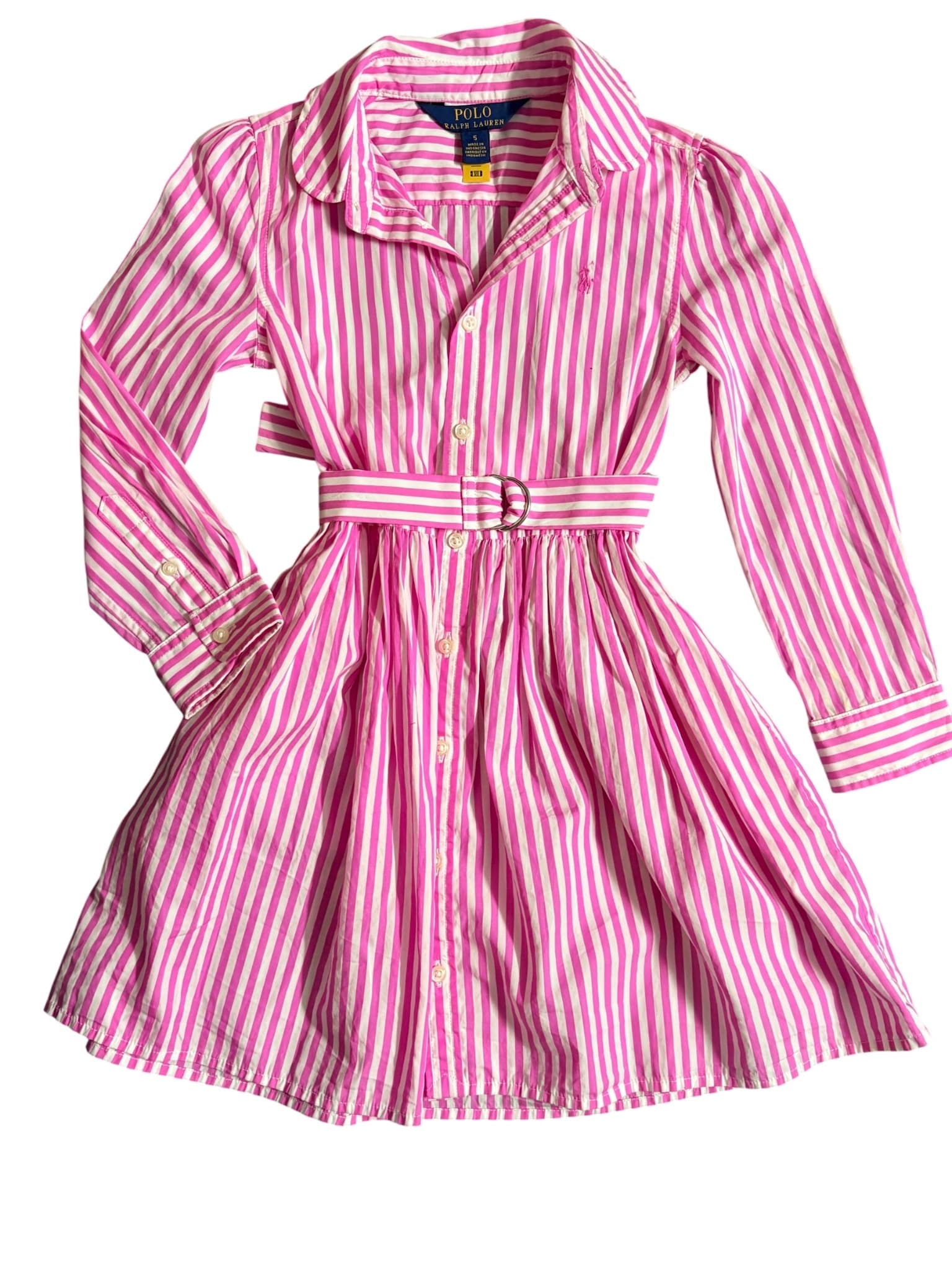 Polo Ralph Lauren Shirt Dress Striped Belted Pink and White Girls 5 — photo 1 of 9