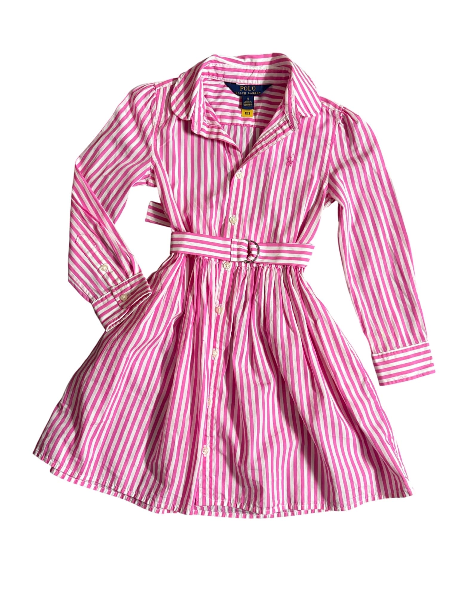 Polo Ralph Lauren Shirt Dress Striped Belted Pink and White Girls 5 — photo 2 of 9