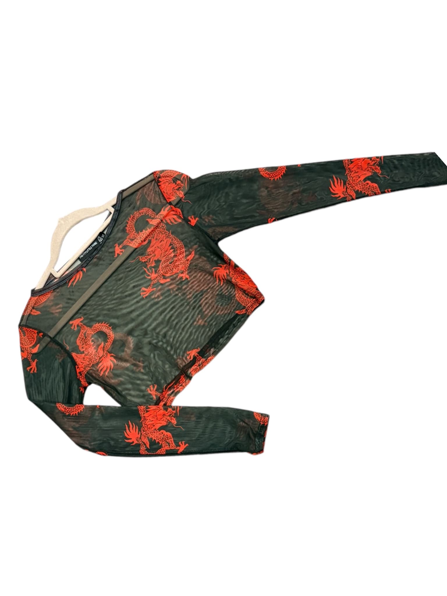 PRETTYLITTLETHING Long Sleeve Crop Top Dragon Print Black Women's 6 — photo 5 of 5