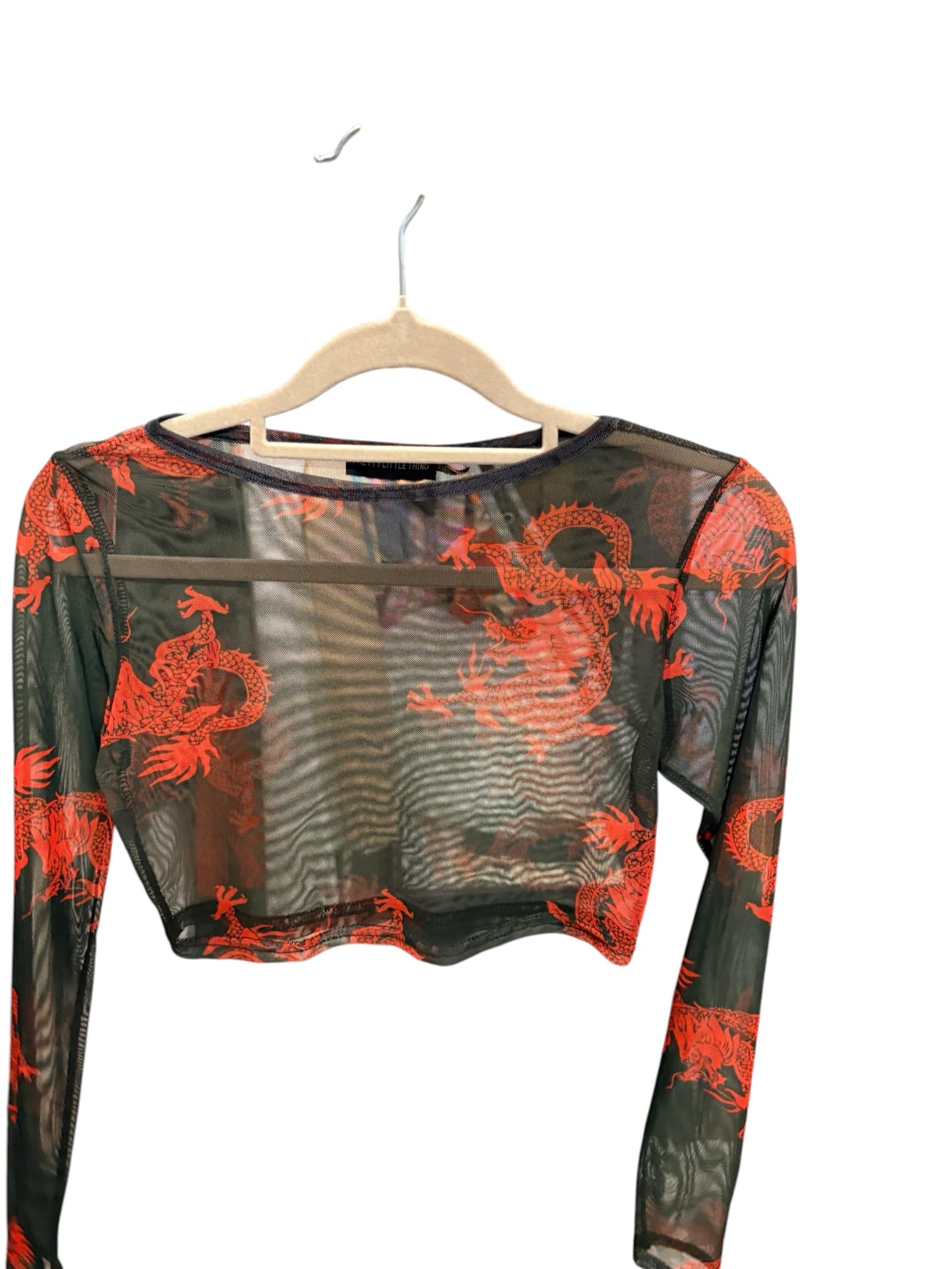 PRETTYLITTLETHING Long Sleeve Crop Top Dragon Print Black Women's 6 — photo 1 of 5