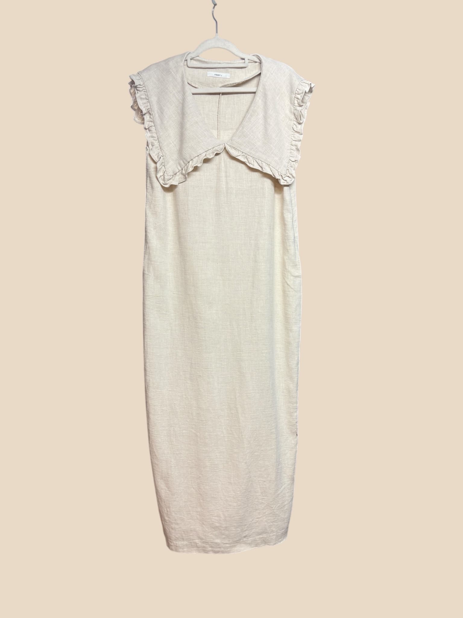 PROST J Linen Midi Dress Ruffle Collar Beige Women's F — photo 1 of 5