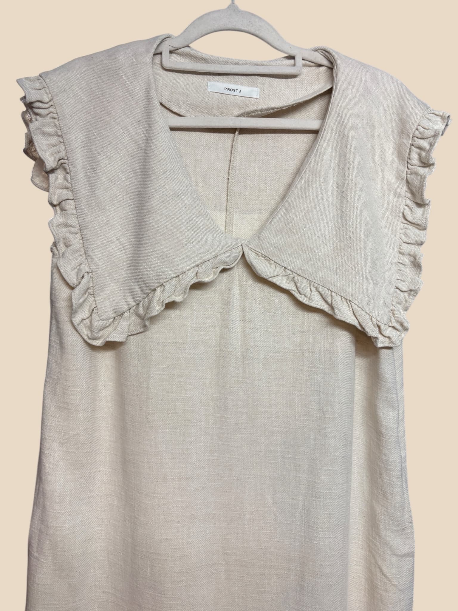 PROST J Linen Midi Dress Ruffle Collar Beige Women's F — photo 2 of 5
